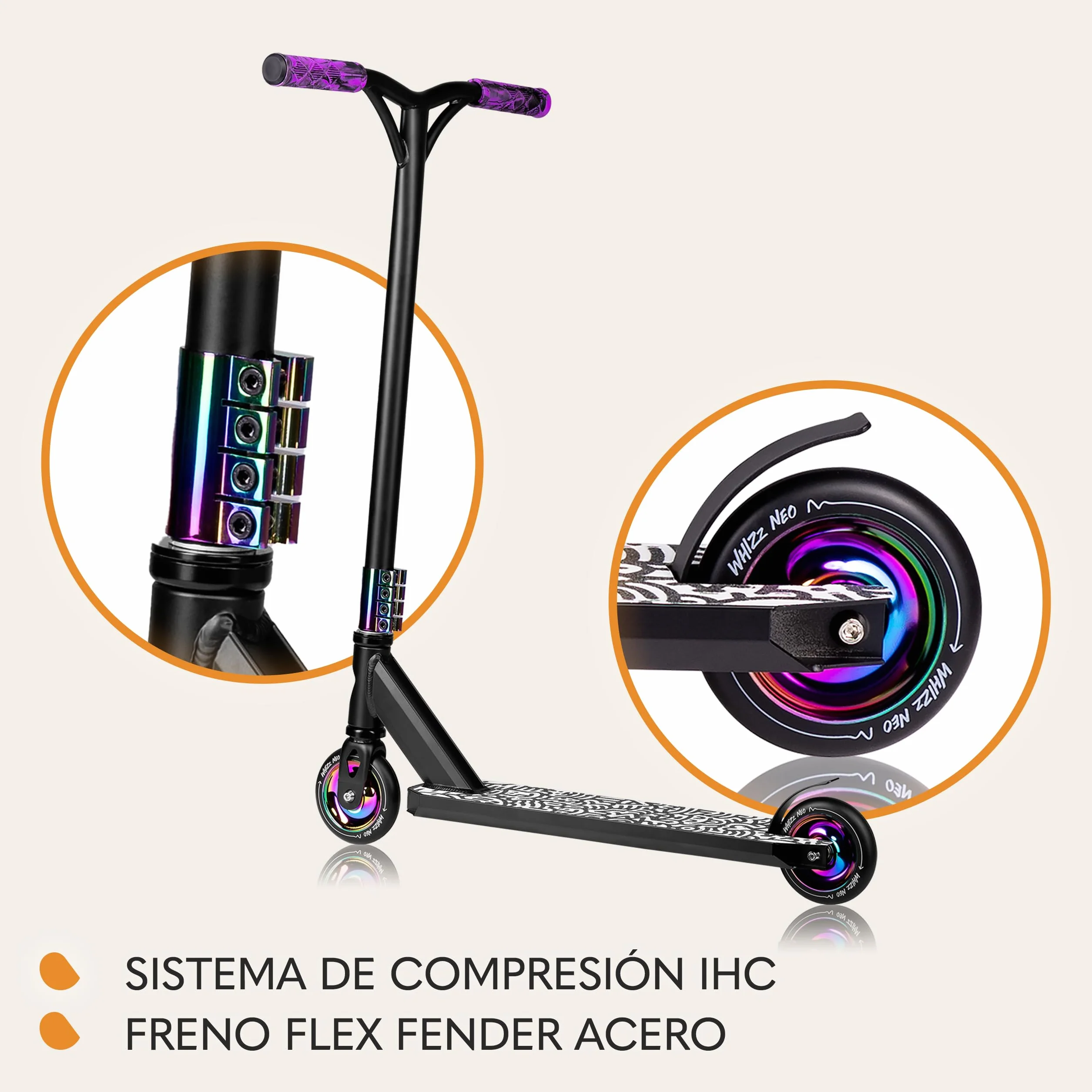 LIONELO Stunt Scooter para niños, Ruedas 110 mm, Freno Guardabarros, Cubierta Aluminio, Manillar T Ancho