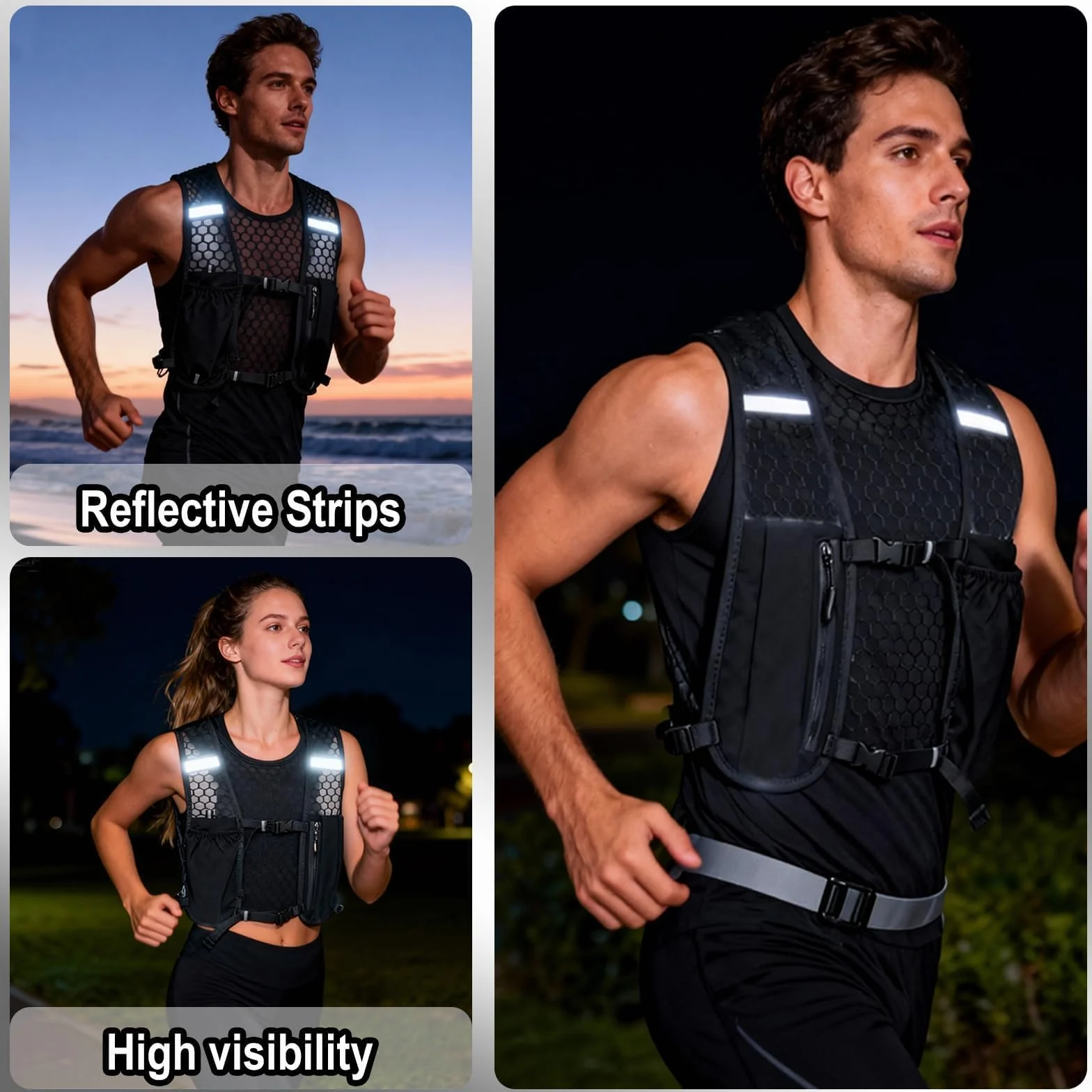 Chaleco de Hidratación para Correr, Mochila Multifunción Ligera Transpirable con Tira Reflectante Ajustable