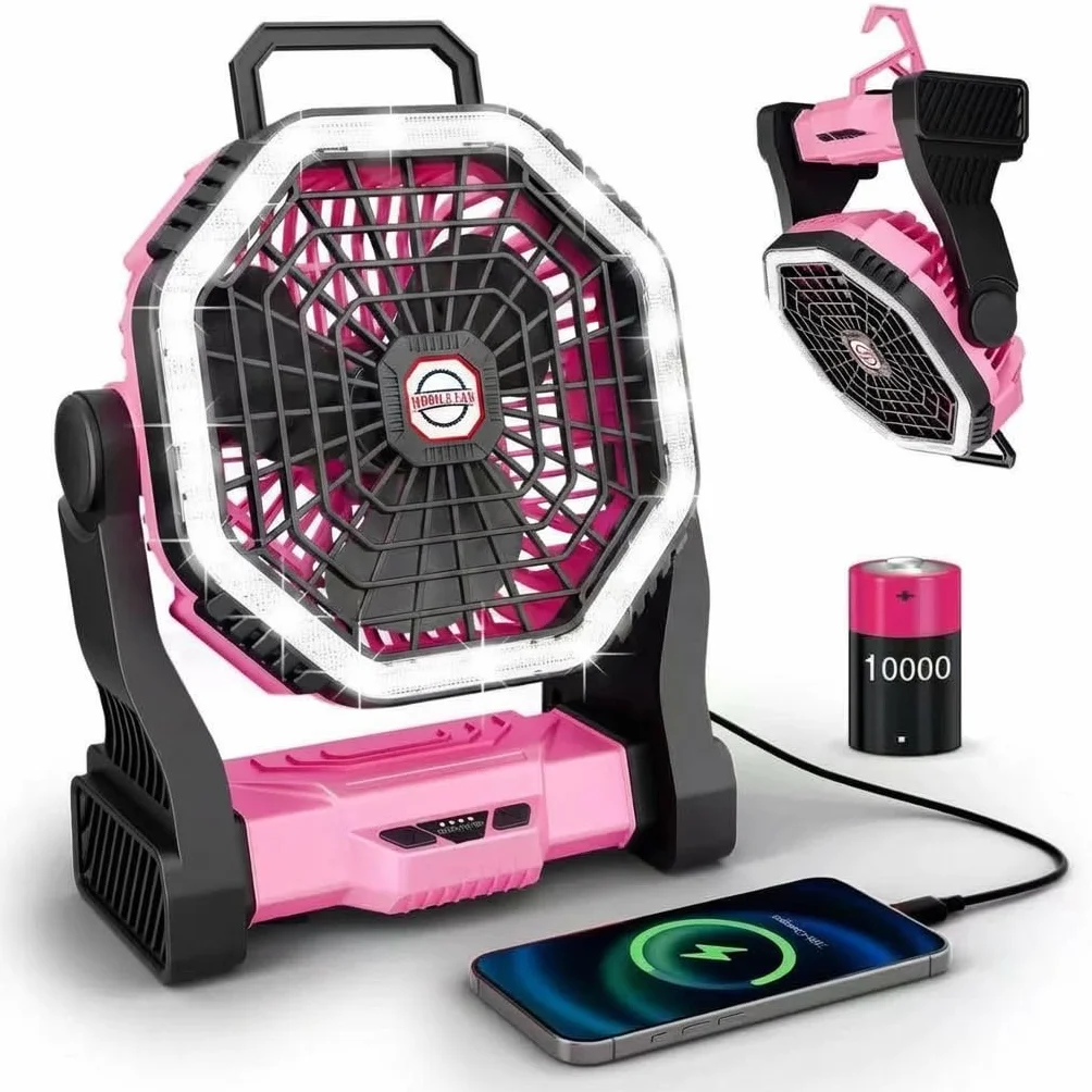 Ventilador LED portátil recargable 2 en 1 10000 mAh Rosa