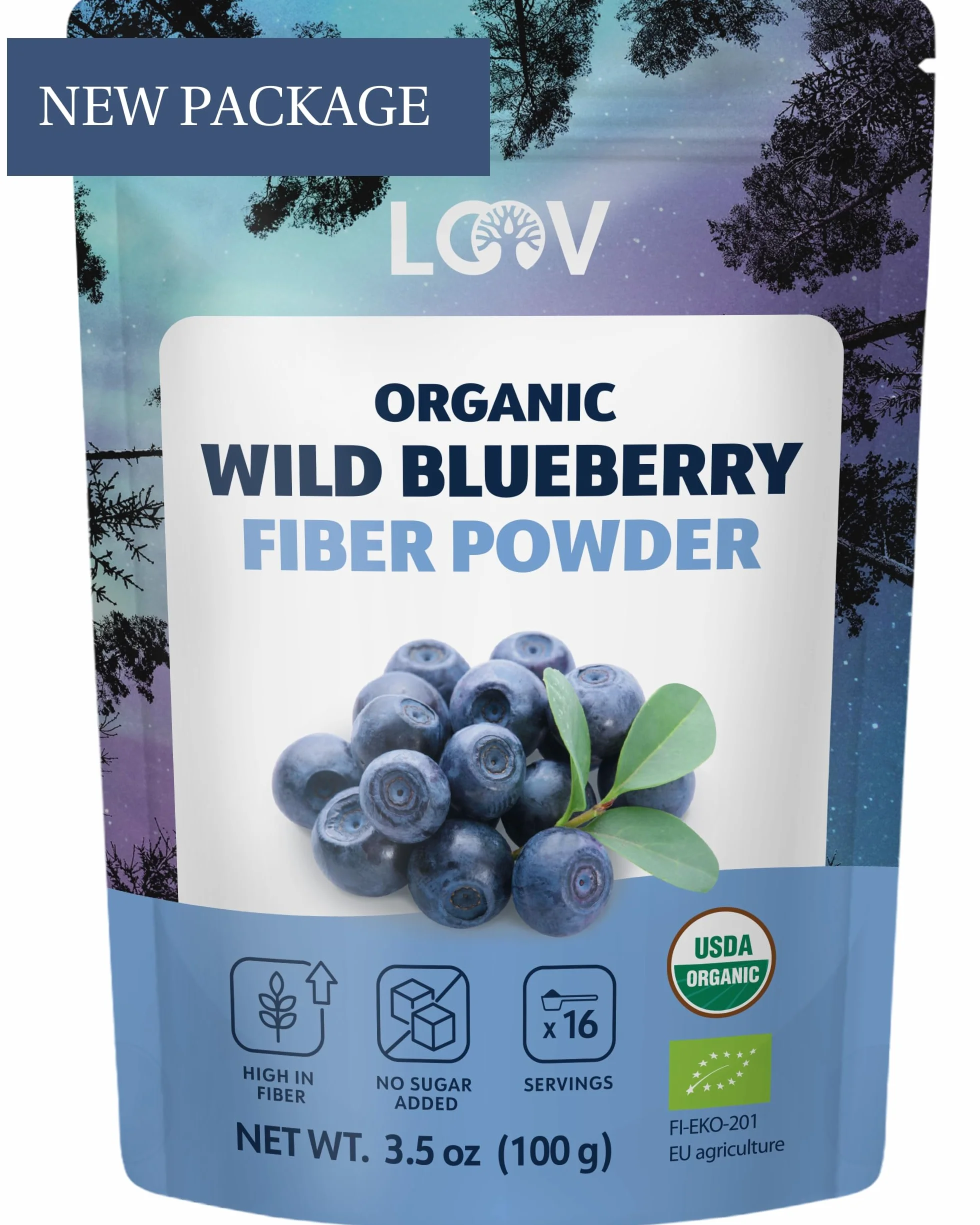 Polvo de Fibra de Arándano Silvestre LOOV – Elaborado a partir de pieles y semillas de arándano silvestre nórdico orgánico – Alto en fibra, fuente de proteína, sin azúcar añadido, 100 g