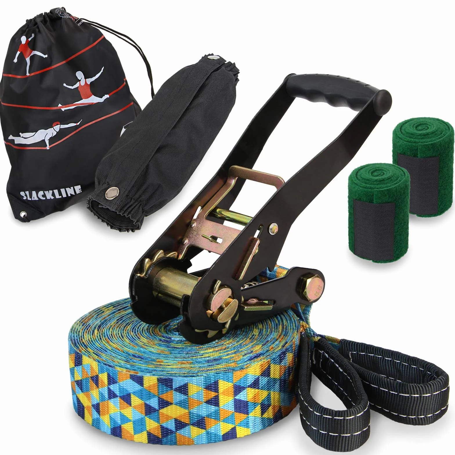 ALPIDEX Slackline Set 15 m con Protector de árbol y Trinquete