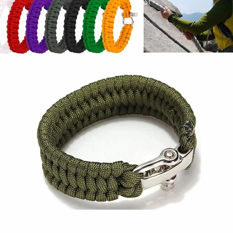 Pulsera de supervivencia de paracaídas SEIWEI, cuerda tejida con hebilla ajustable de acero inoxidable para camping y senderismo (rojo)