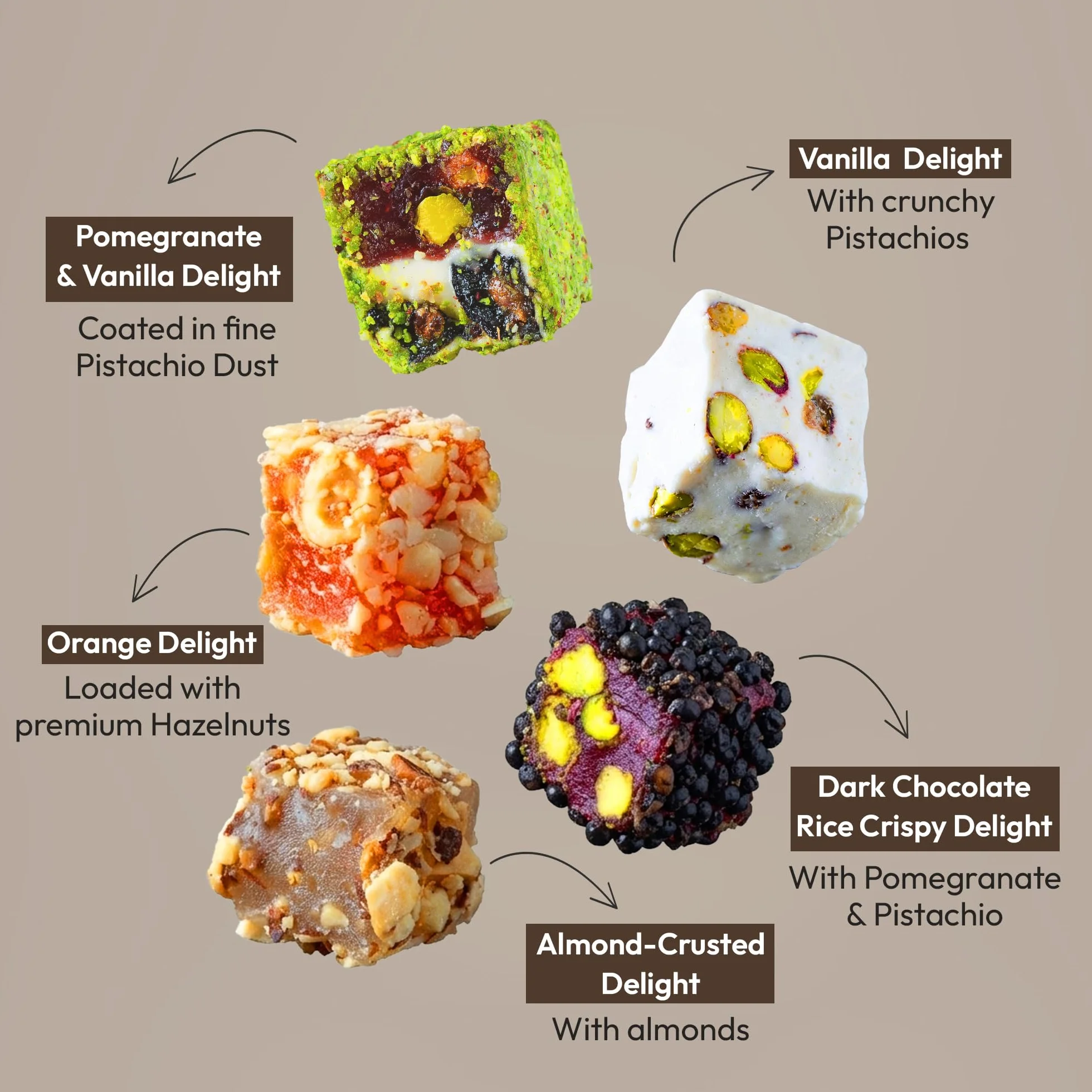 Mughe Gourmet Caja de regalo de delicias turcas gourmet surtidas Delicia turca de Pistacho, naranja, avellana y almendra - 650gr/1.43lbs - Halal y vegetariano - Regalos perfectos para cumpleaños y más