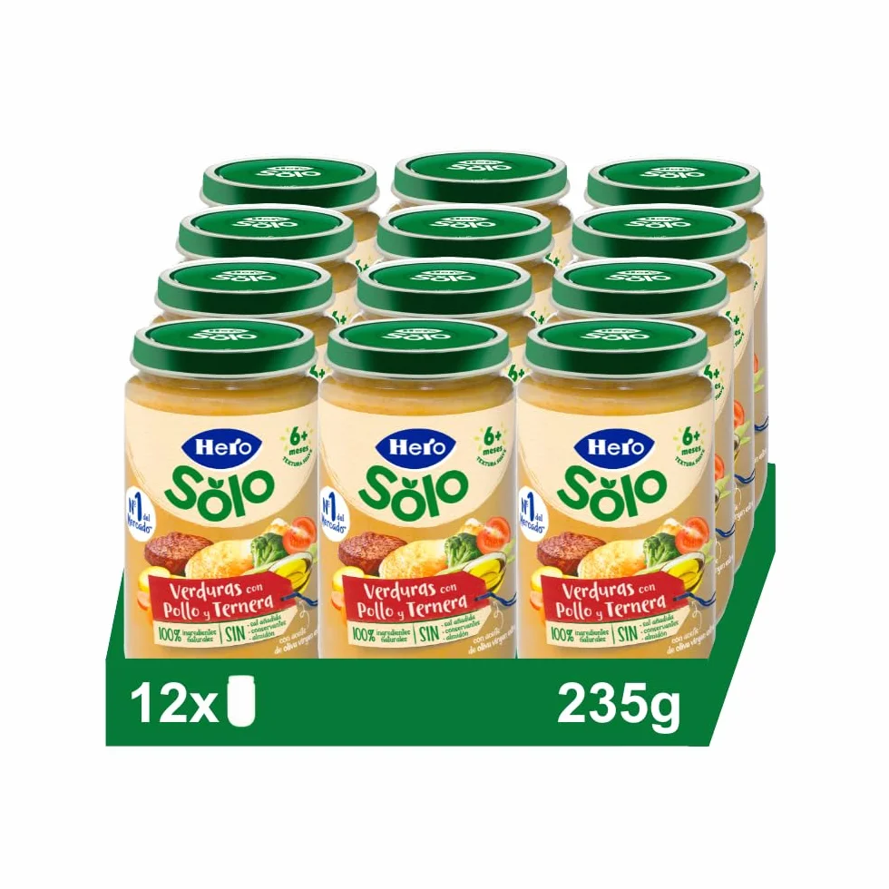 Hero Solo, Tarritos de Verduras con Pollo y Ternera, a partir de los 6 Meses, Baby, Pack de 12 x 235 g