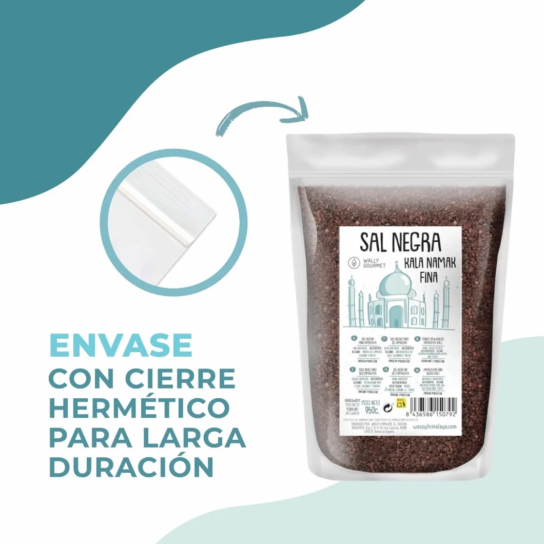 Sal Kala Namak, Fina, 100% Natural, |Sabor Huevo| Sin Aditivos, Sin Refinado. Sal Negra Del Himalaya. Mayor Contenido En Oligoelementos. Para Sazonar. Origen: India y Pakistán. (Fina) (Fina)