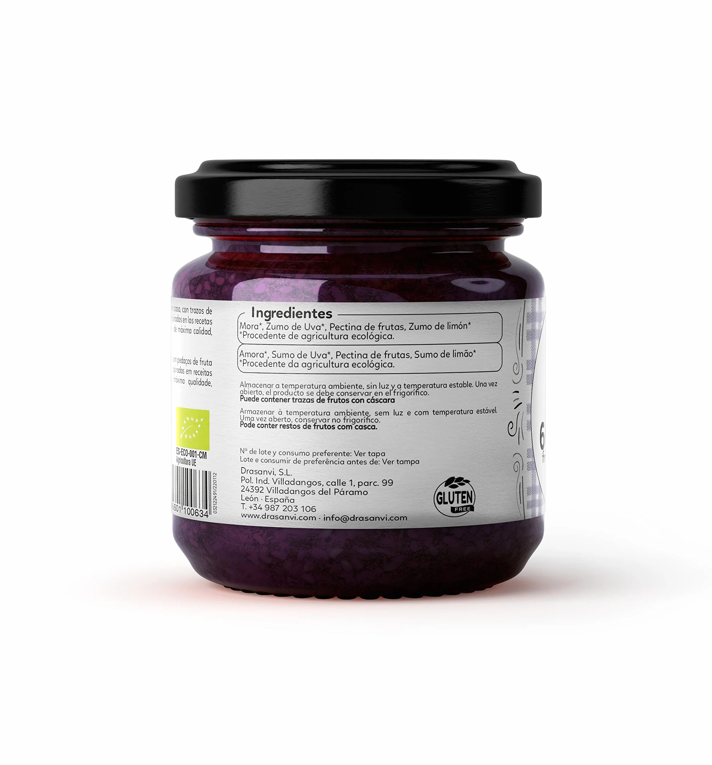 ECOSANA MERMELADA EXTRA MORA SIN AZÚCAR CERTIFICADO BIO by DRASANVI - VEGANO - SIN GLUTEN - 250g
