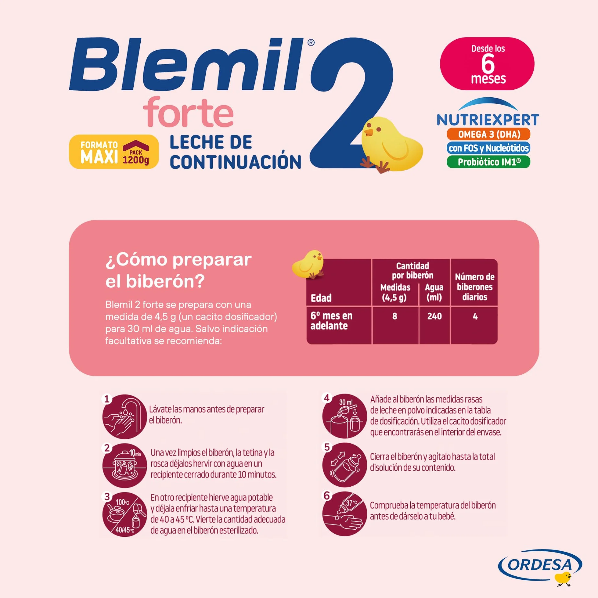 Blemil 2 Forte 3PACK | 3 Botes de 1200g | Leche de Continuación en polvo para Bebé Desde los 6 Meses - Amazon Exclusive