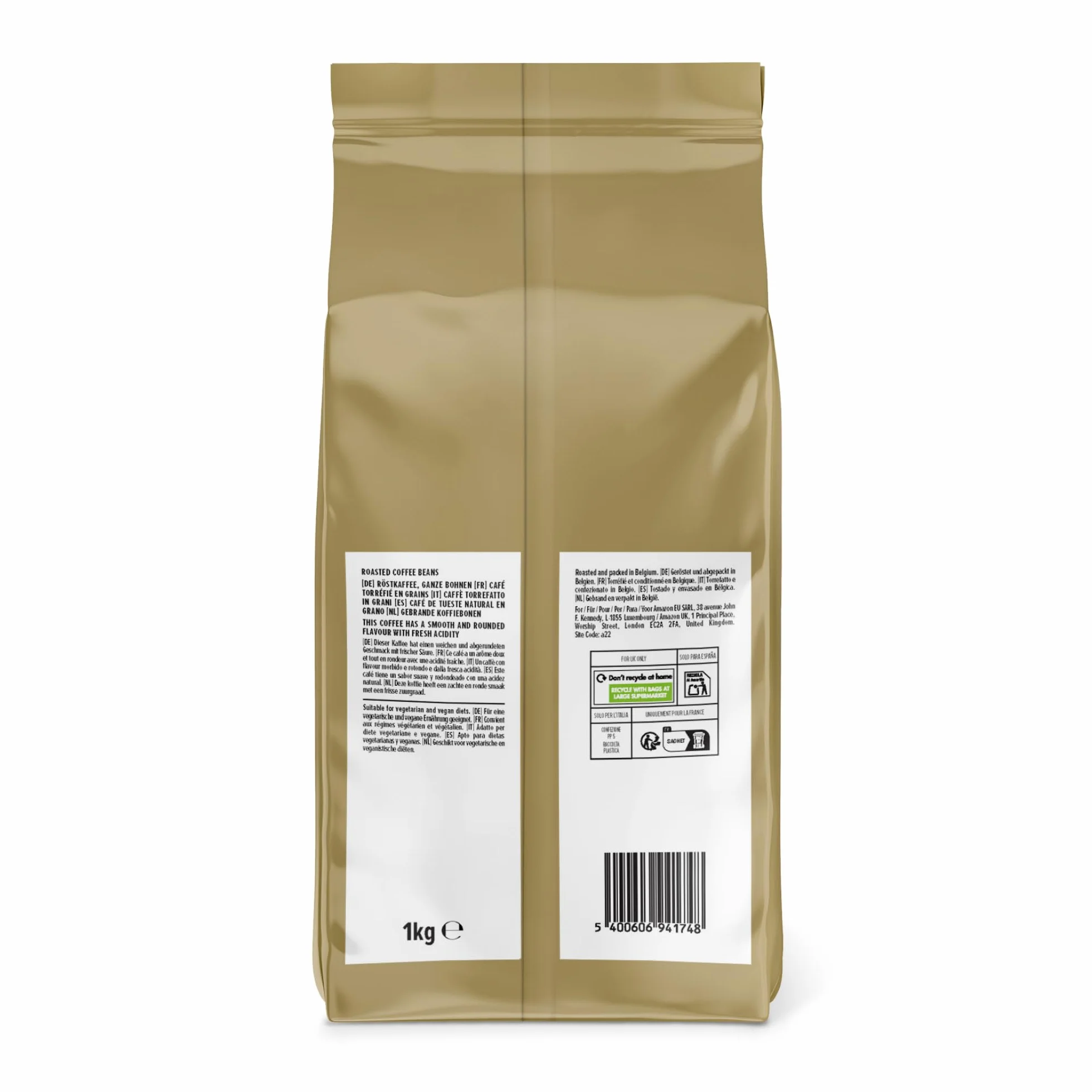 Café En Grano Natural Classico, tueste medio, Puro arabica, certificado Rainforest Alliance, 1 kg (Paquete de 2)