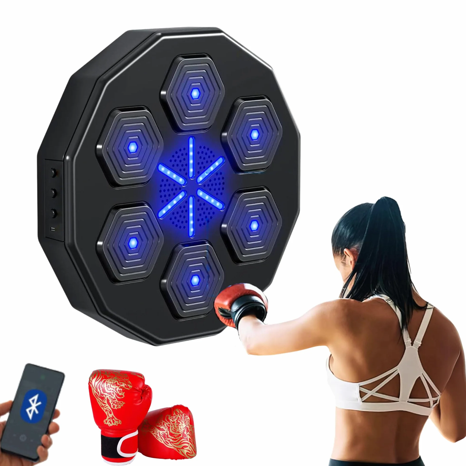 MAGIC SELECT Máquina de Boxeo Musical, Almohadilla de Boxeo LED con Bluetooth, 42x42x7 cm