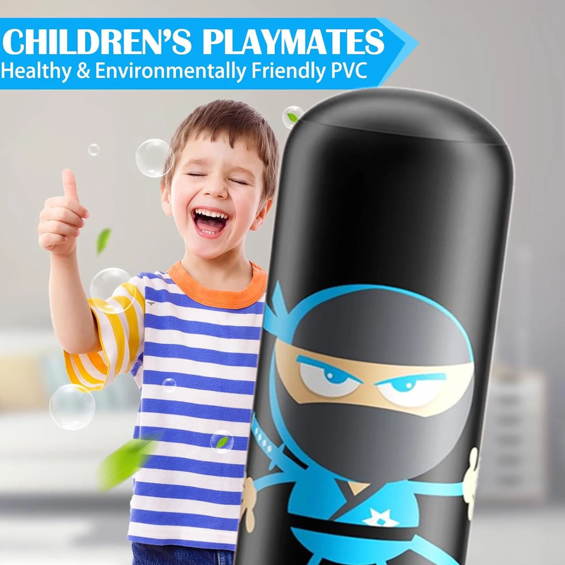 Saco de Boxeo Hinchable 160cm con Guantes Ninja para Niños Karate Taekwondo MMA