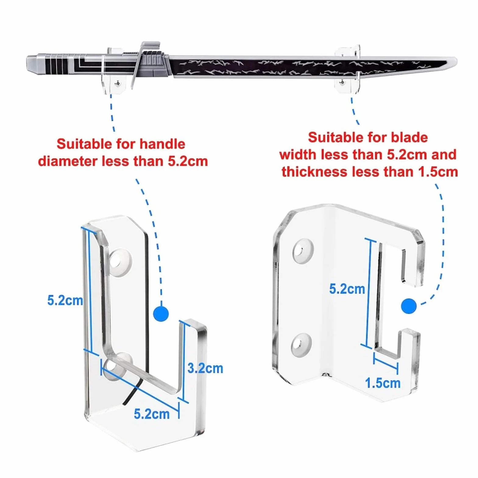 Tissting 2 Soportes para Espadas de Acrílico Horizontal para Montaje en Pared Samurái Tanto Rapier