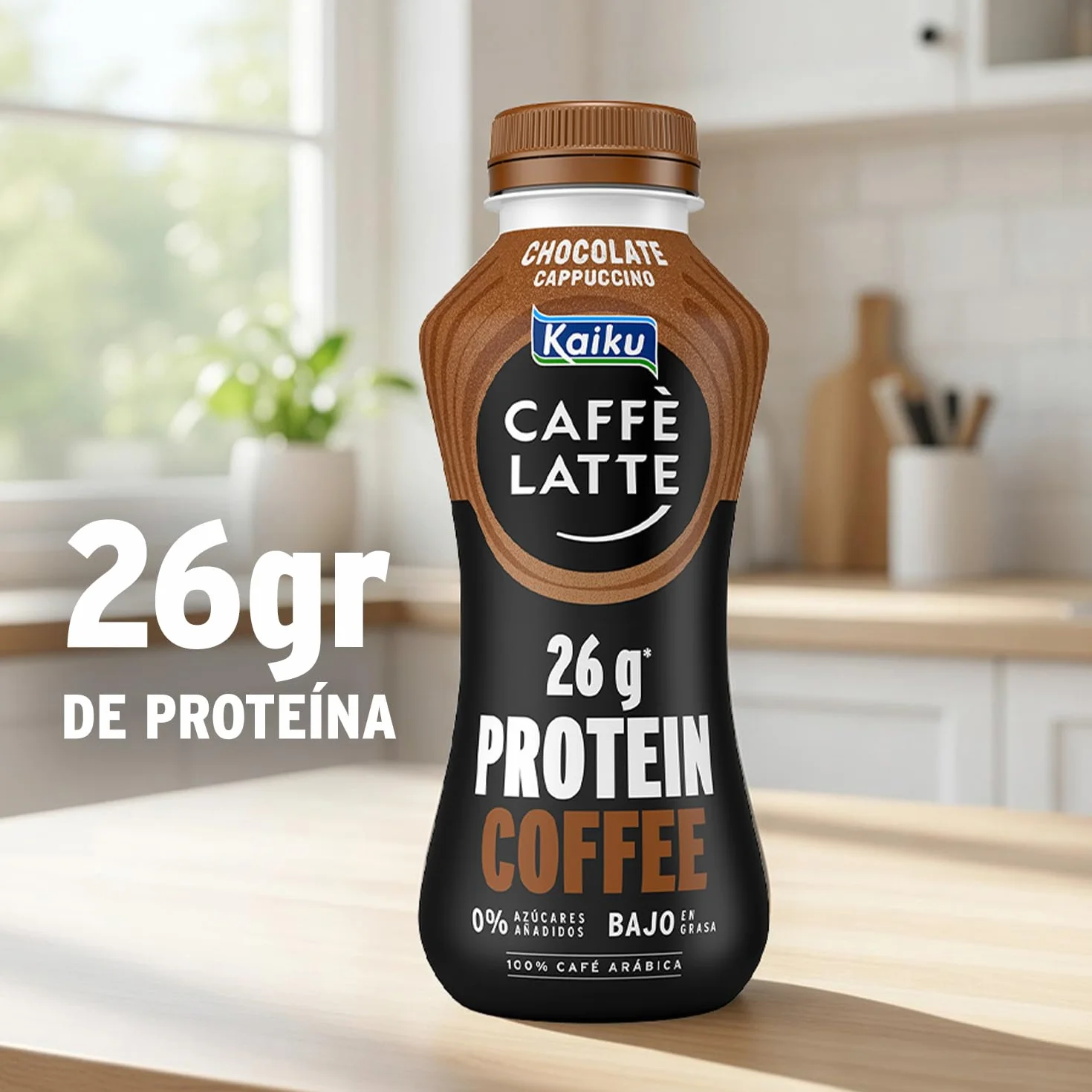 KAIKU CAFFÈ LATTE - Protein Coffee Chocolate Cappuccino 330 ml, Café Frío, Listo para Tomar, 26 g de Proteína por Ración, Café Arábiga, sin Azúcares Añadidos, Bajo en Grasa, sin Gluten y con Lactosa