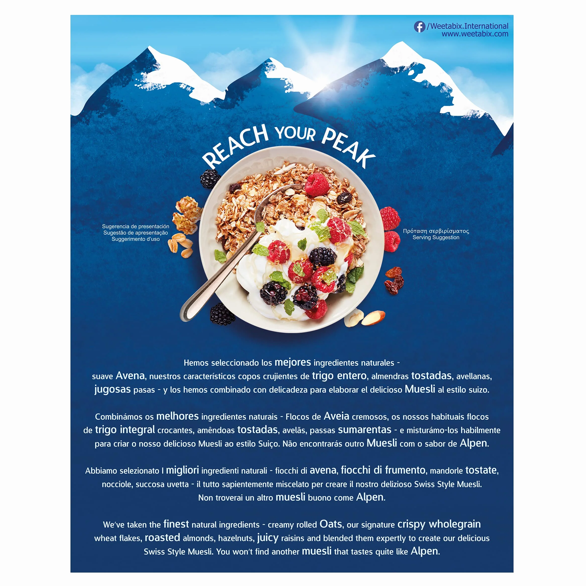 Alpen sin Azúcar- Muesli Suizo sin azúcar añadido 550g (Paquete de 10)