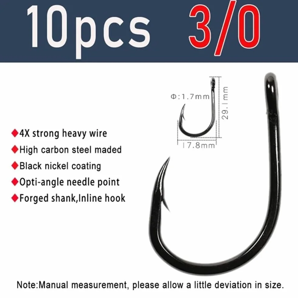 High Carbon Steel Live Bait Hook 4X Strong Barbed Fishing Hooks Saltwater Tuna Shark Bass 3/0