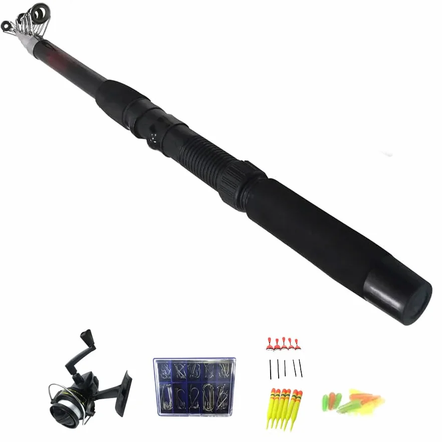 Pack Caña de Pescar Trimax 1,8m Telescópica Ultraligera + Carrete Kit Completo