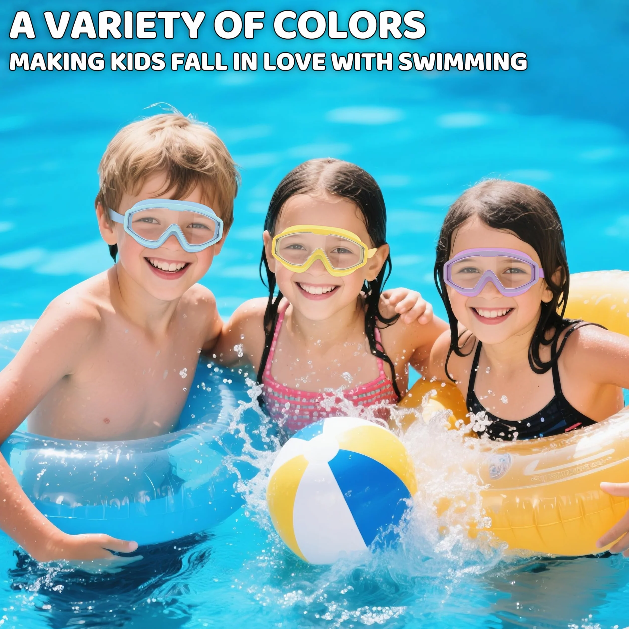 Gafas de Natación Niño Anti-Vaho UV Visión Panorámica Ajuste 1 Botón Sello Silicona 3-12 Años