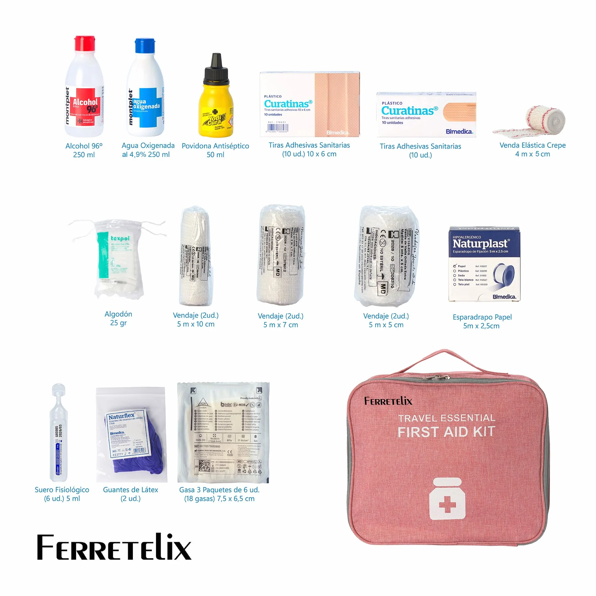 Farma Care Botiquín Burdeos Neceser Primeros Auxilios 25x22x12 cm Completo Emergencia Viaje Acampada Coche Supervivencia