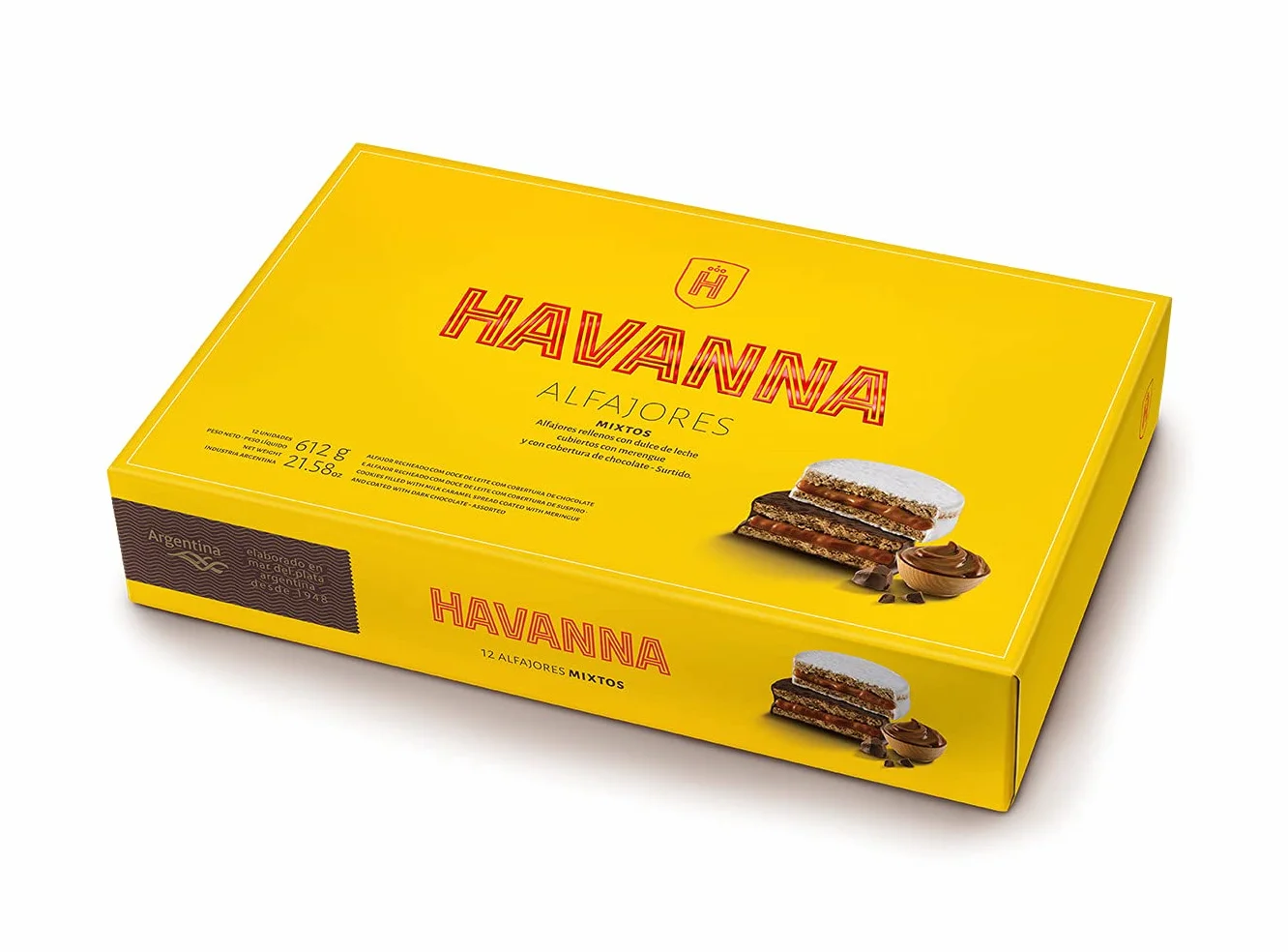 Havanna Alfajores Argentinos | Mixtos de Chocolate y Merengue | Galletas Rellenas de Dulce de Leche | Alfajores Argentinos tradicionales Gourmet | Caja 12 Unidades | 612g
