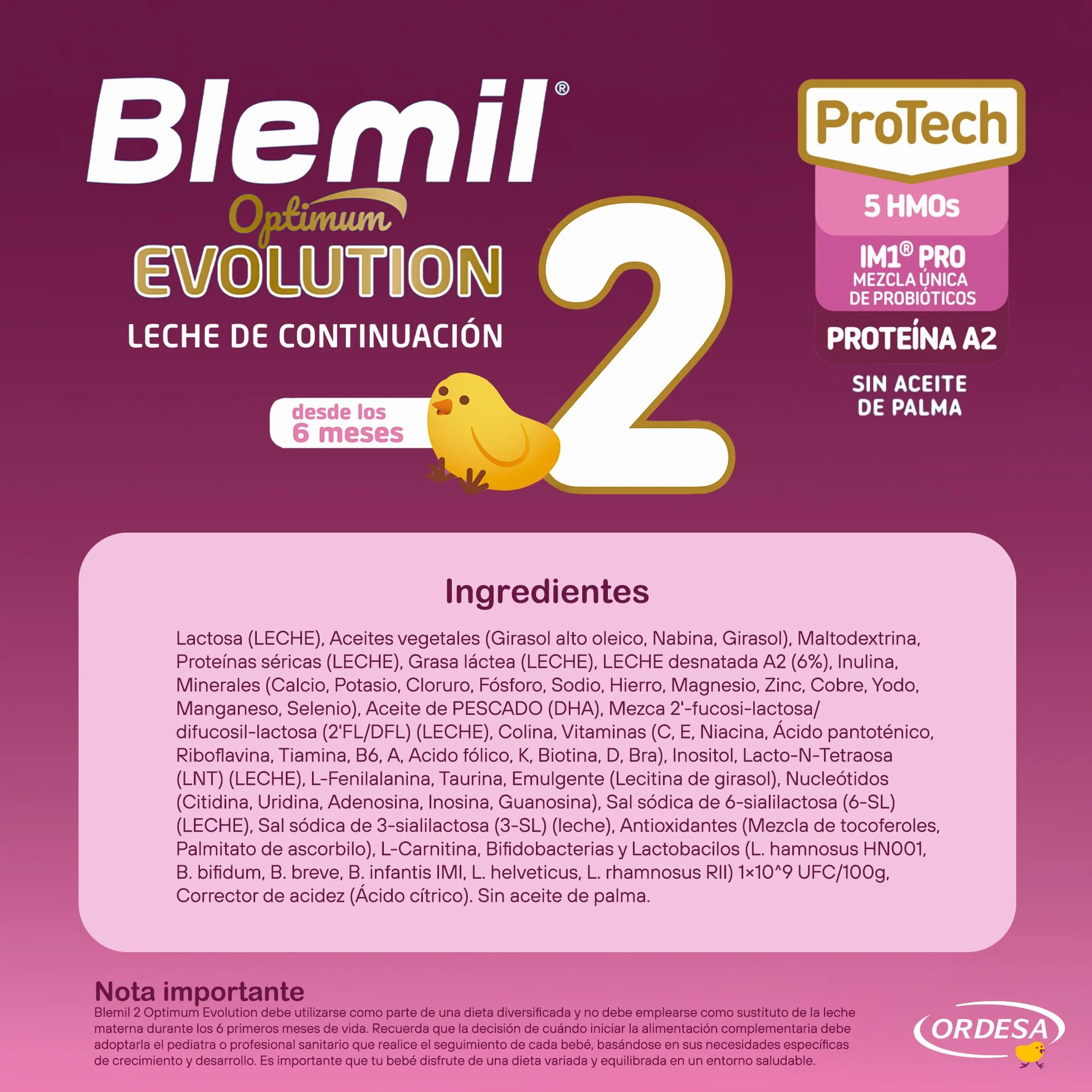 Blemil 2 Optimum Evolution | 800g | Leche de Continuación en polvo para Bebé Desde los 6 Meses