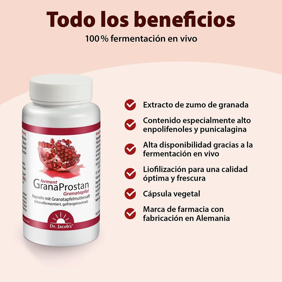 Dr. Jacob’s GranaProstan Fermentado 100 Cápsulas 700 mg Polifenoles Punicalagina Extracto de Granada