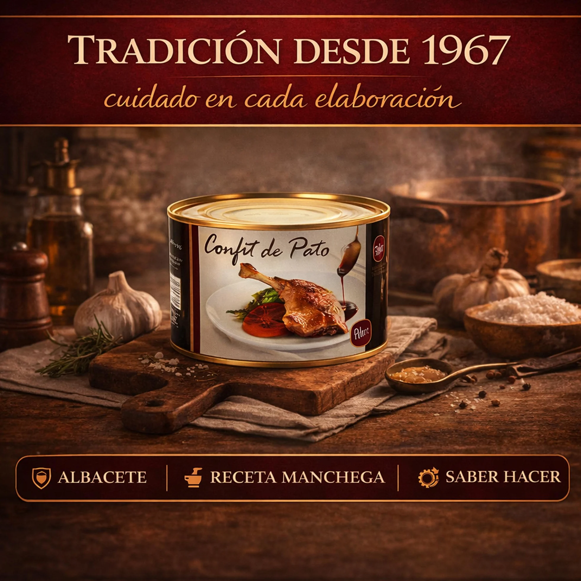 POLGRI Confit de Pato Muslos Confitados 2 Latas 1350 g 4 Unidades Carne de Caza Premium Receta Manchega