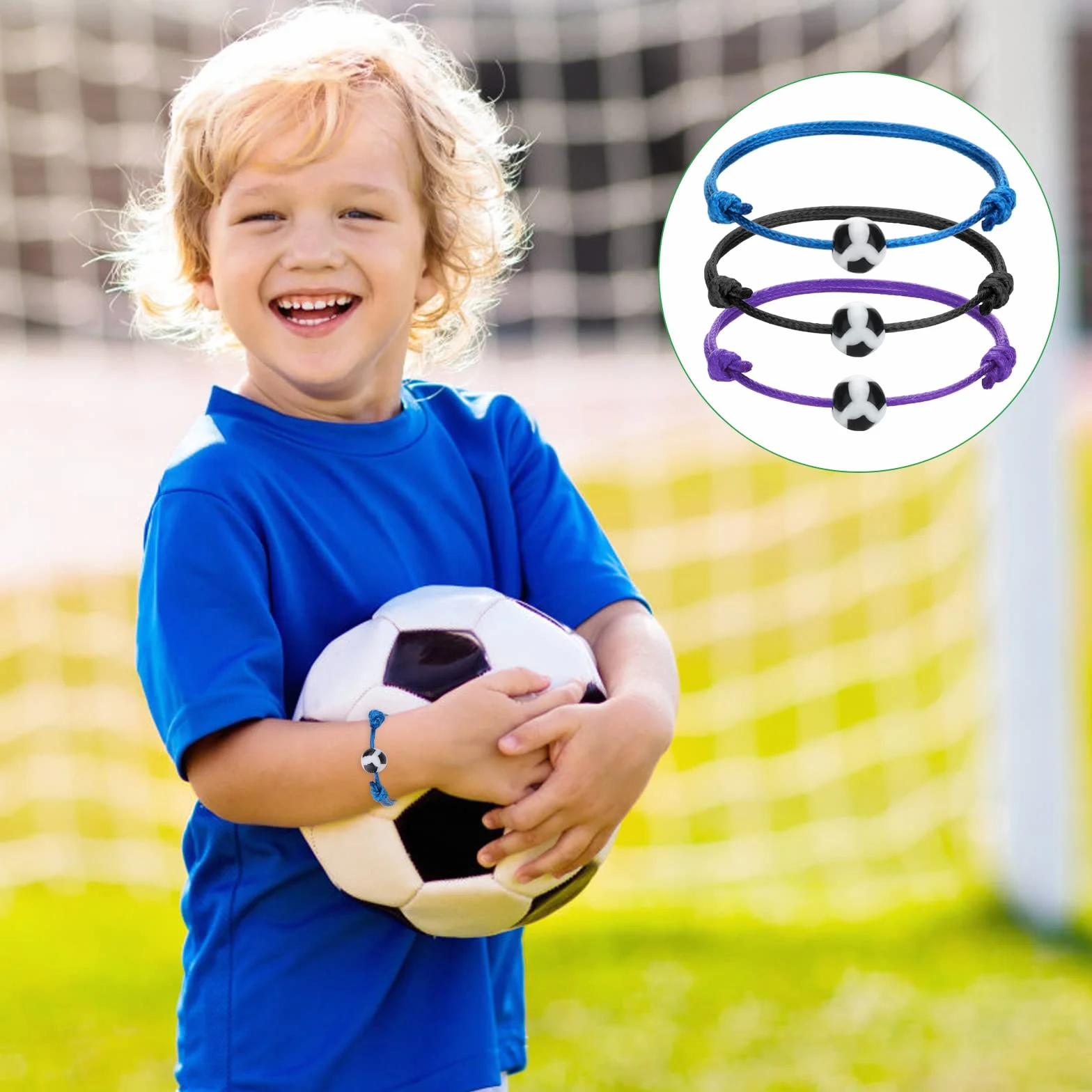 Pulsera trenzada de fútbol para niños, ajustable, Pulsera de la Copa Mundial