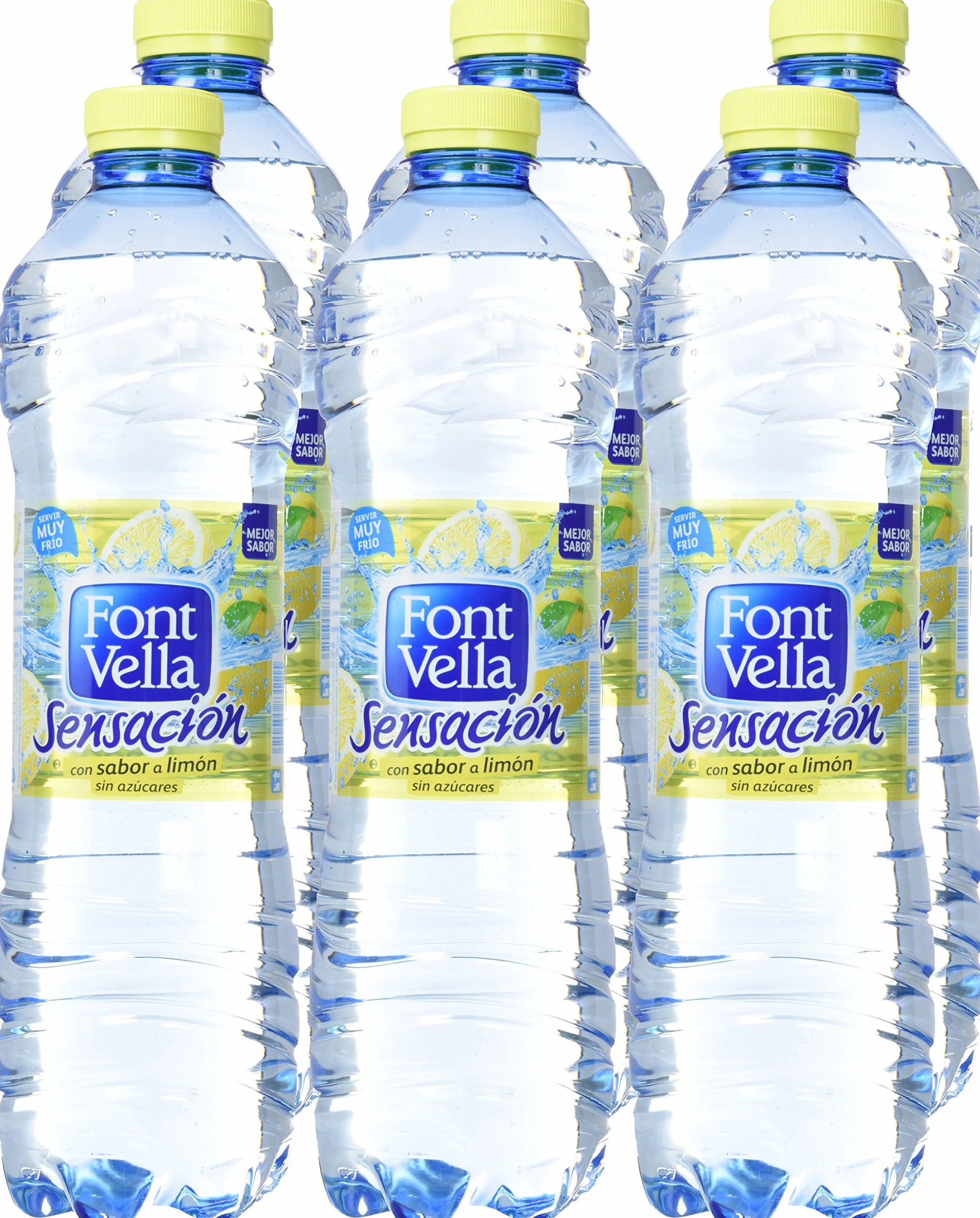 Font Vella Sensación Limón, Agua con sabor limón y lima sin calorías, 6 botellas de 1.25 litros