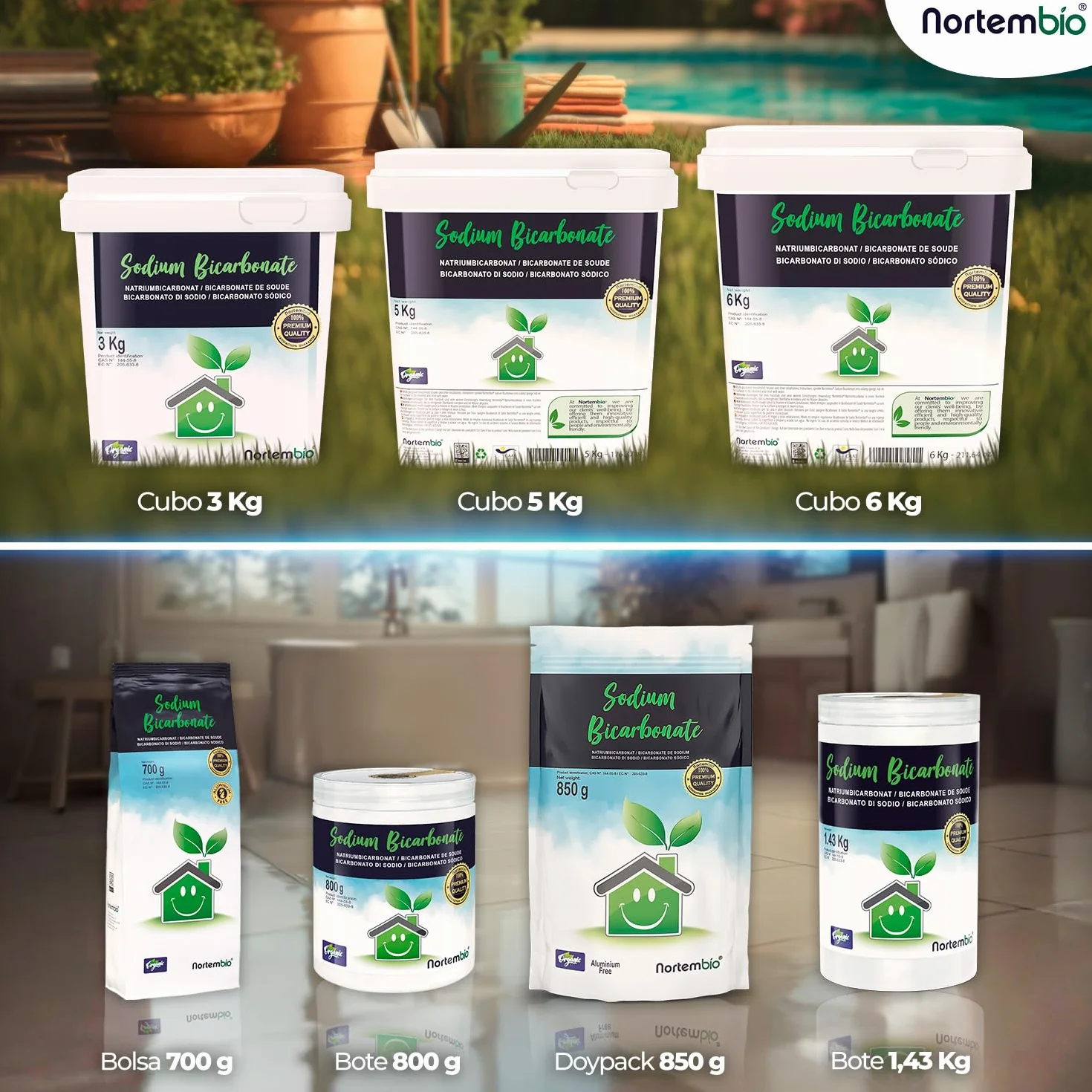 Nortembio Bicarbonato Sódico 2 x 6 kg Limpieza Sin Aluminio 100% Natural Hogar