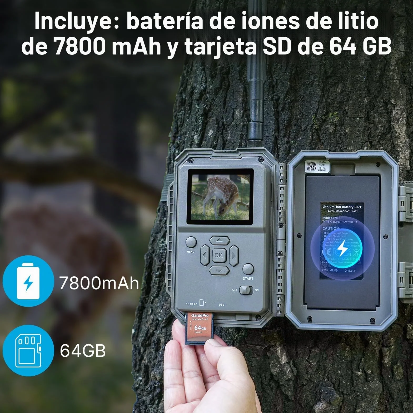 Meidase S970 Pro 4G LTE Cámara de Caza, 48MP 1296P, con Transmisión en Vivo, Visión Nocturna, Activación por Movimiento 0.1s, Transferencia de App, con Batería de 7800mAh y Tarjeta SD 64GB, GPS