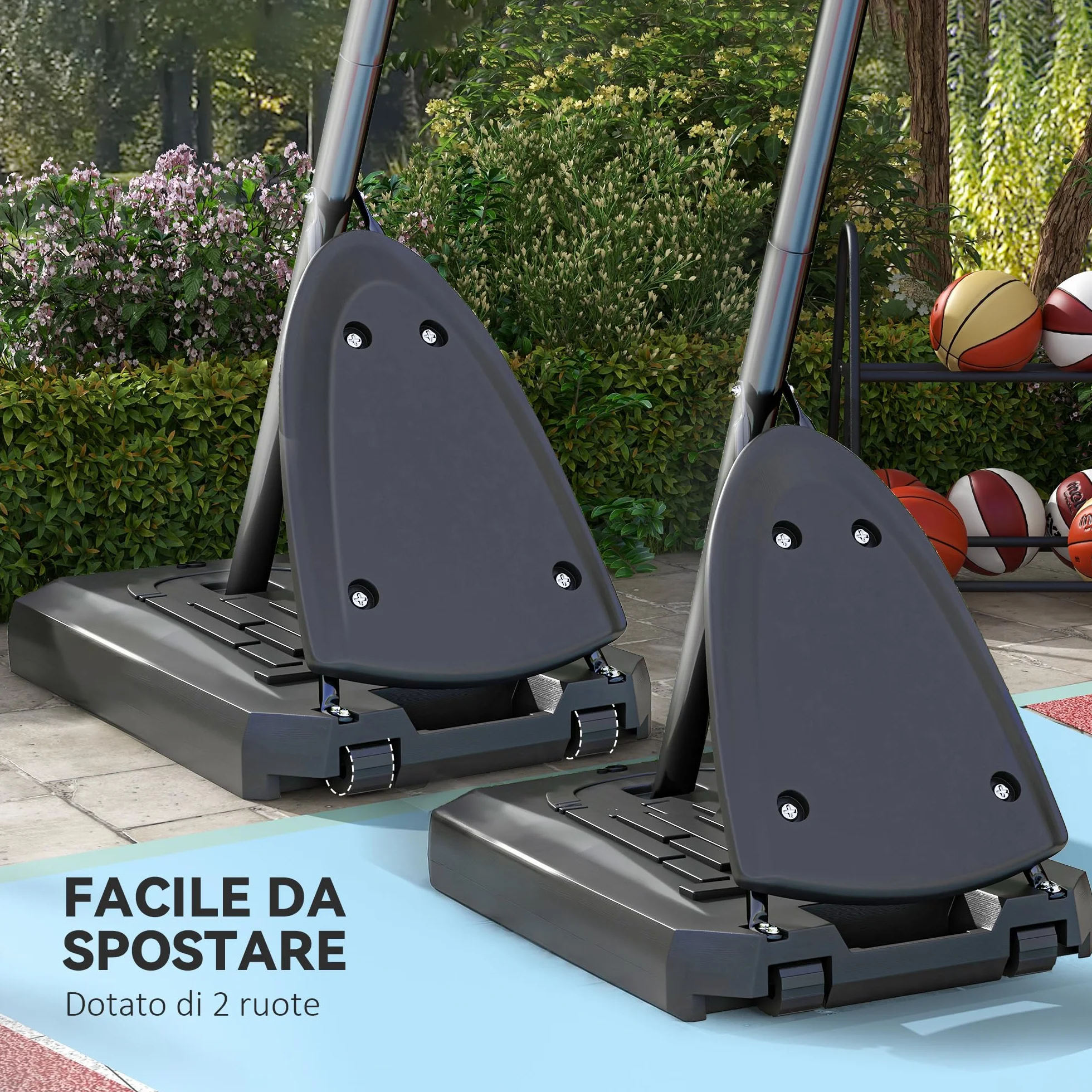 SPORTNOW Canasta de Baloncesto Exterior Altura Ajustable 236-293 cm Tablero PC Aro Ruedas Base Rellenable Negro