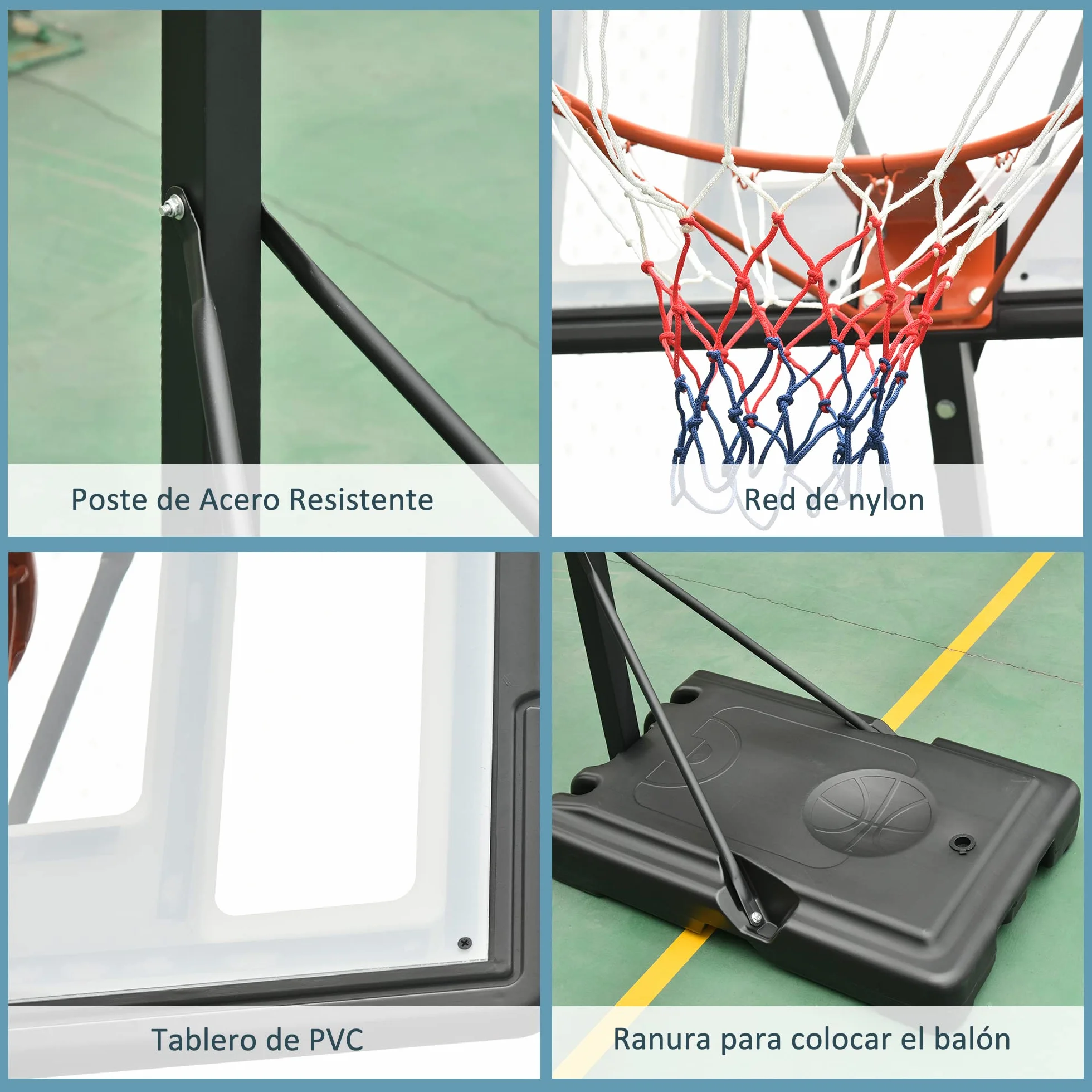 HOMCOM Canasta de Baloncesto Aro Portátil Ajustable Altura 302-352 cm Base Rellenable con Ruedas Negro