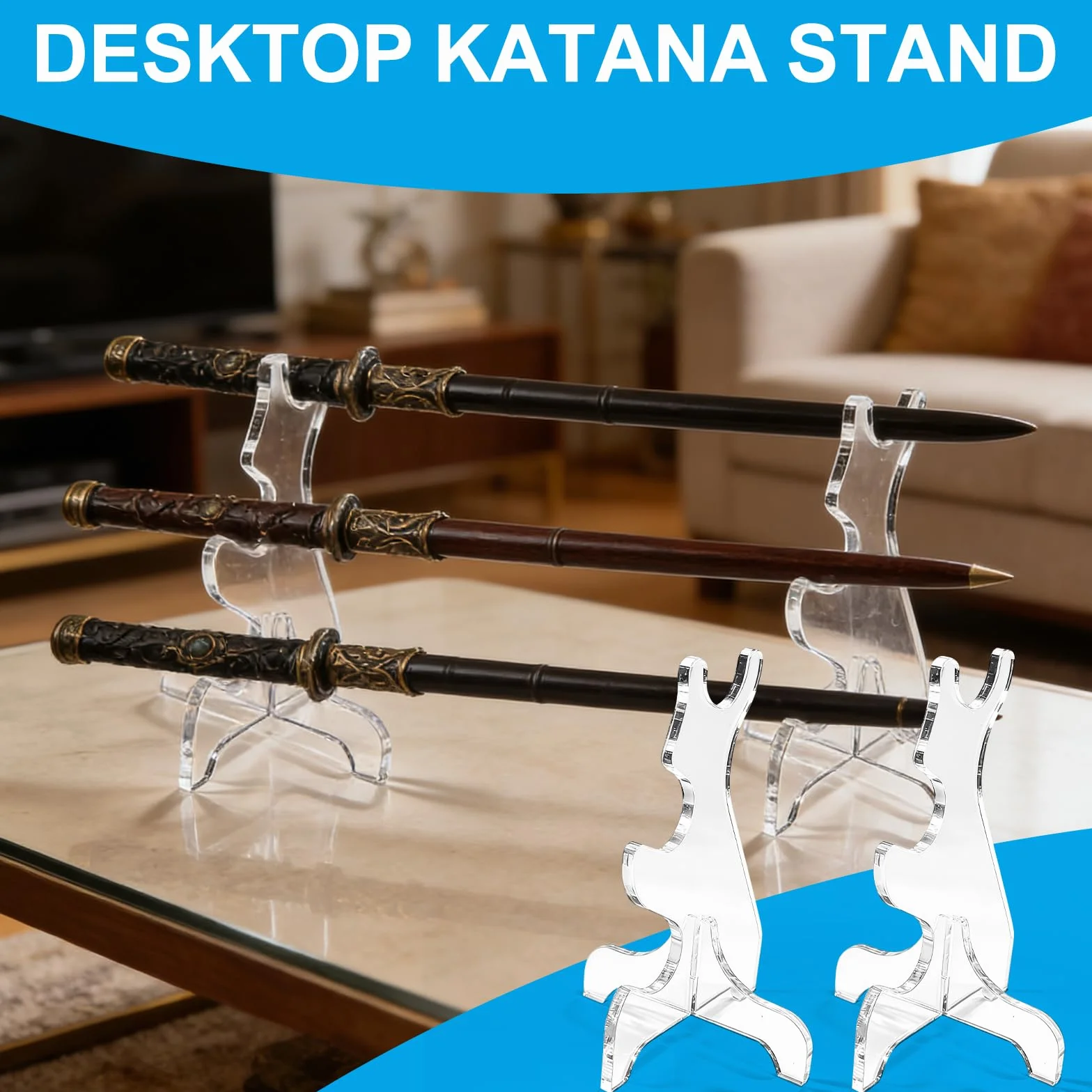 Soporte Katana Acrílico Transparente 3 Niveles Expositor para Espada Sable de Luz Exhibición y Colección 1 Par