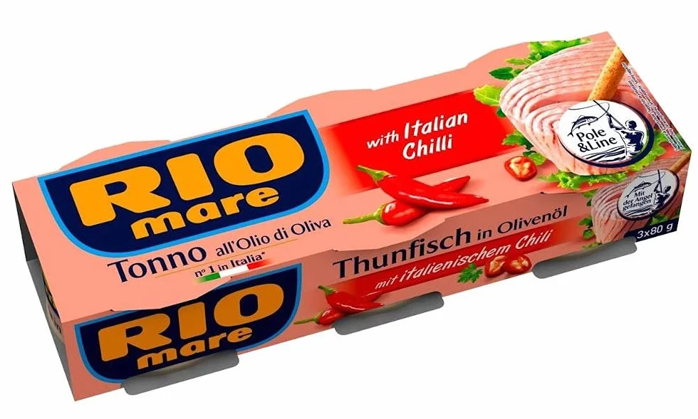 Rio Mare Atún en Aceite de Oliva con Chile Italiano | Con Peperoncino Italiano | Paquete de 3 | N.º 1 en Italia | 3 x 80 g | Atún favorito de Italia con un toque picante