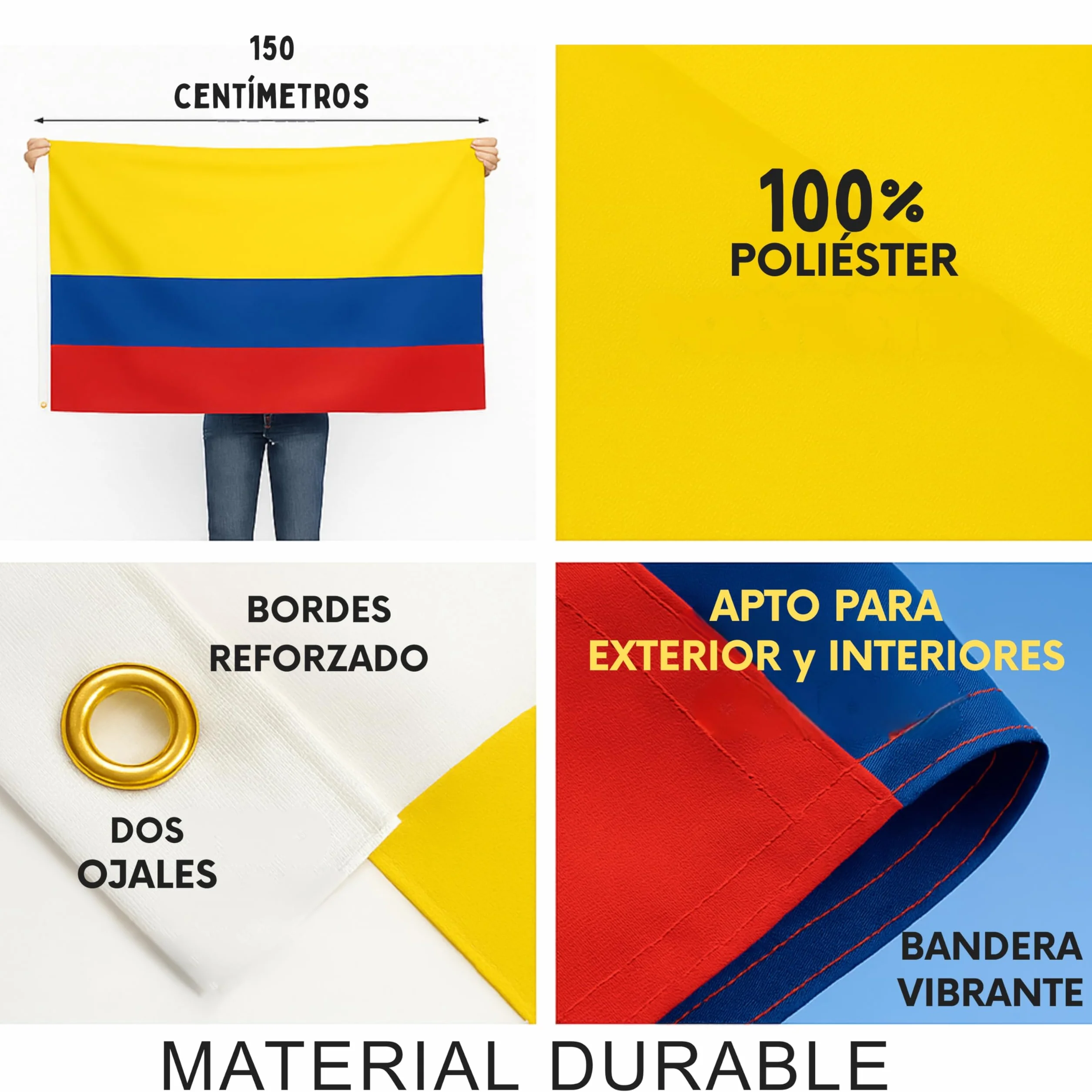 Bandera Colombia Grande 90x150 cm Poliester 100 Denier Decoración Mundial 2026