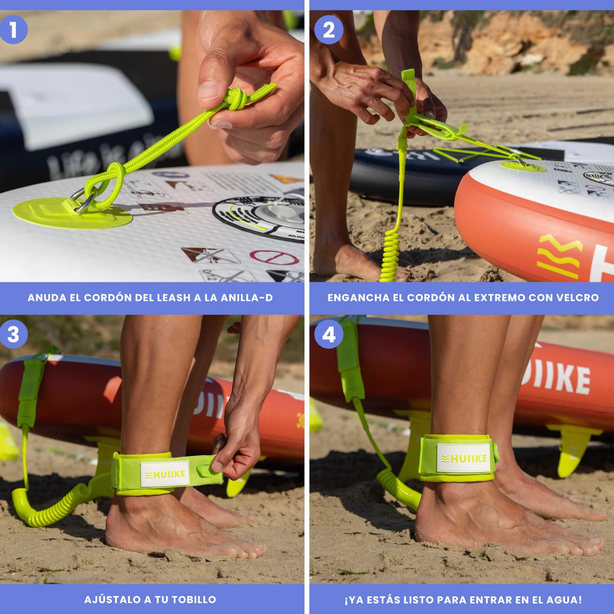 HUIIKE Leash Paddle Surf Ajustable en Espiral Giro 360º Accesorios SUP Correa Stand Up Paddle Board