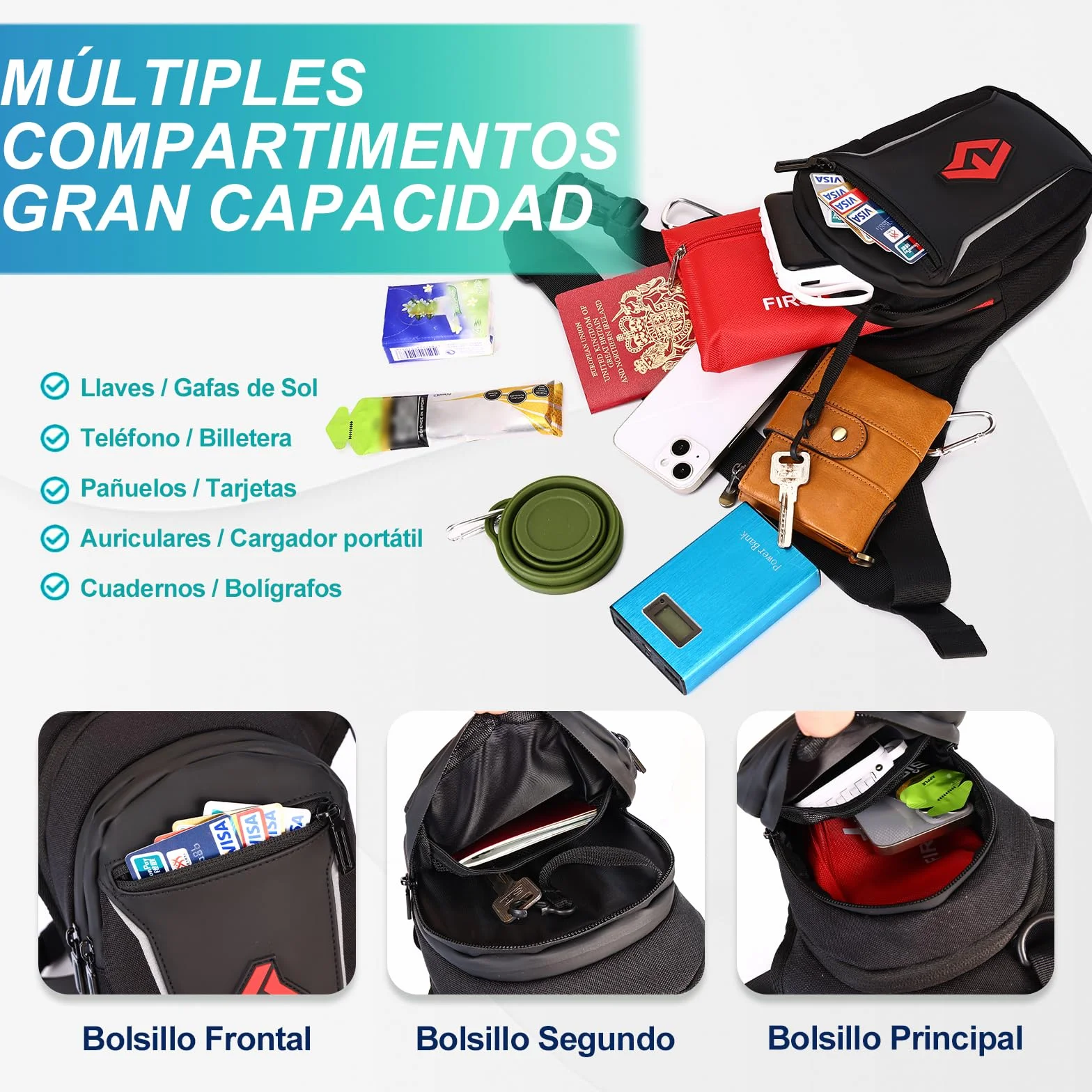 Eshow Pernera Moto Ampliable Bolsa Pierna Ajustable Tira Reflectante Viajes Senderismo Ciclismo Negro