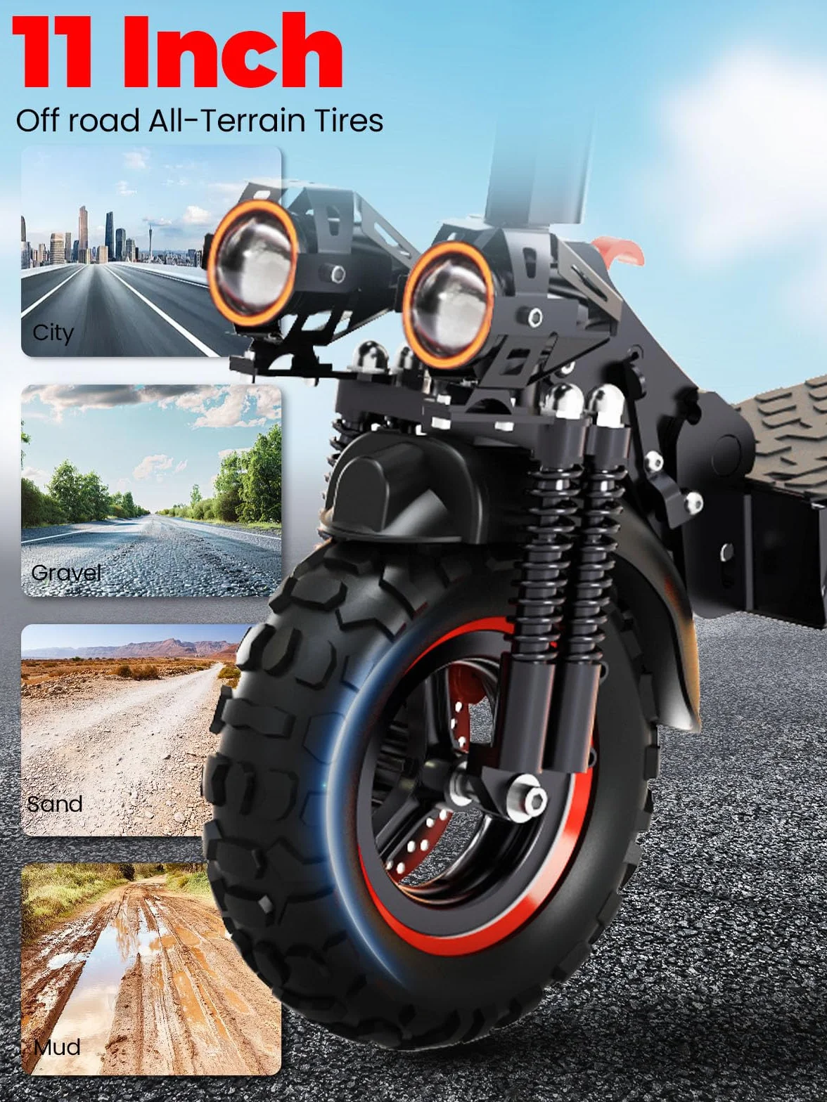 Patinete Electrico Adultos Plegable 1200W E-Scooter 45-55km Autonomia 11 Neumaticos Todo Terreno IPX5 Doble Frenos Suspension 3 Modos Velocidad Carga 150 kg