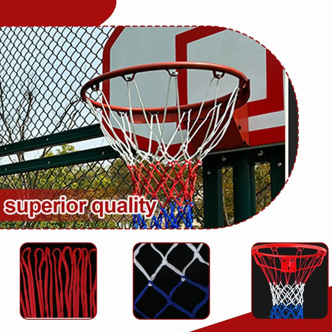 Red de Baloncesto de Poliéster Resistente al Clima, 2 Piezas, Reemplazo para Interior y Exterior, 12 Bucles Tricolor