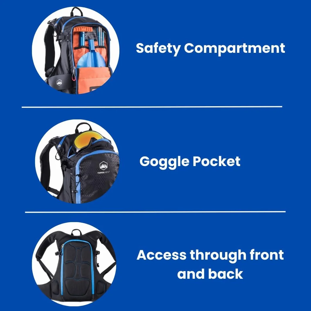 Mochila de esquí Core 22 con reflector Recco y protector de espalda azul océano naranja