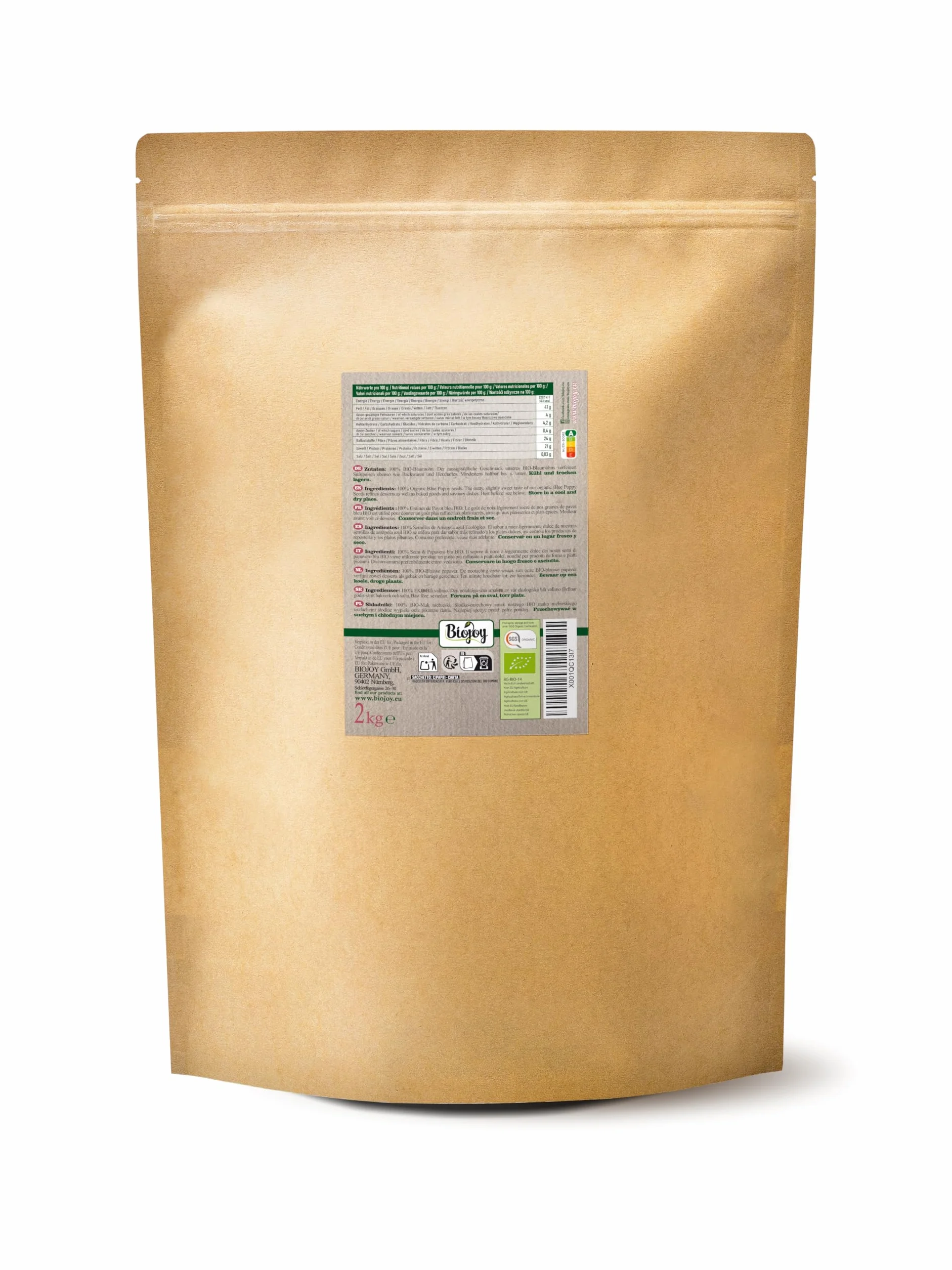 Biojoy Semillas de Amapola Azul Ecológicas (2 kg), crudas y enteras, sin aditivos