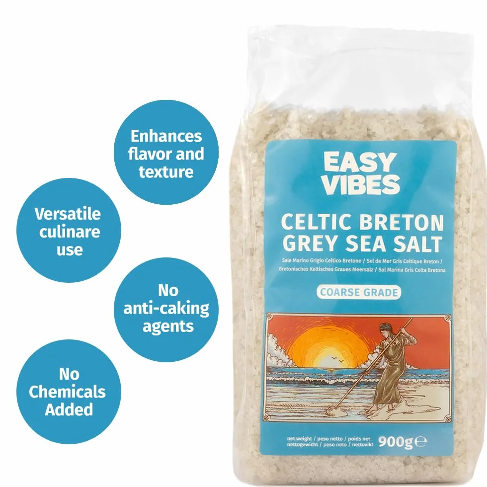 Easy Vibes - Sal Celta - Sal Marina Gris Bretona Gruesa (900g) | Sin Refinar | Naturales | Sin Conservantes