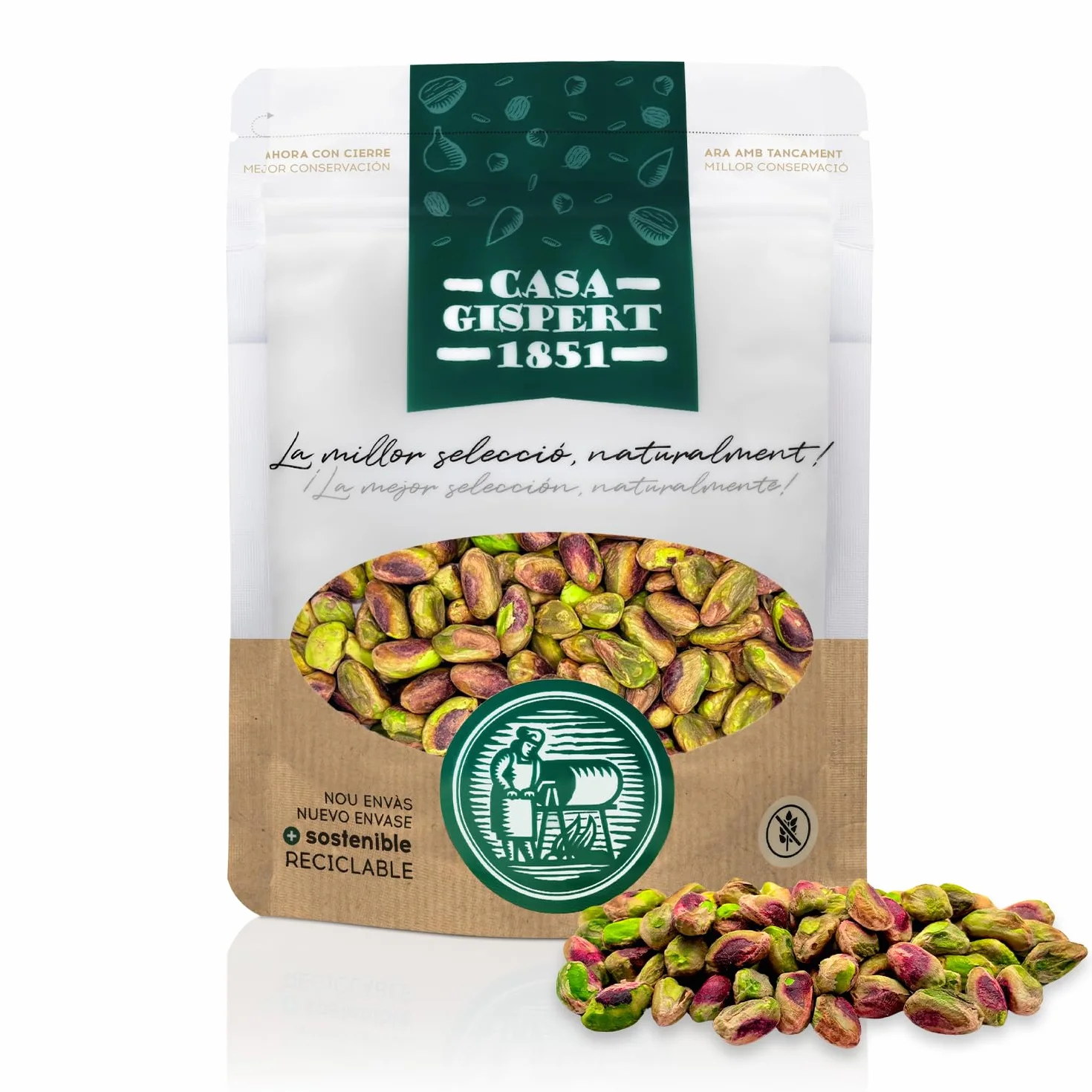 Casa Gispert - Pistacho - Sin Gluten, Vegano (500g, Crudo - Sin Cáscara - País)