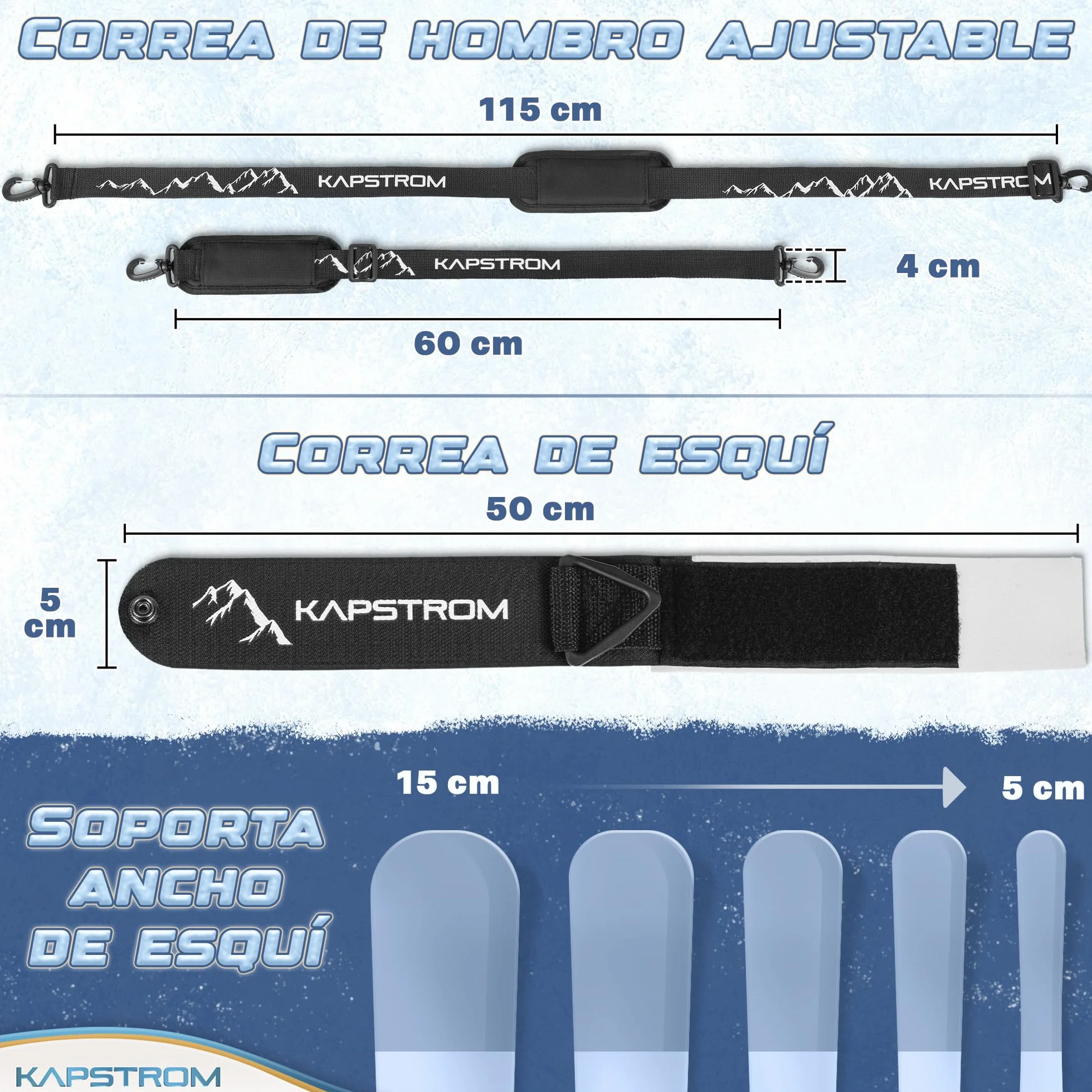 Correas para esquís y portabastones Negro Ajustable Correa de Hombro Acolchada