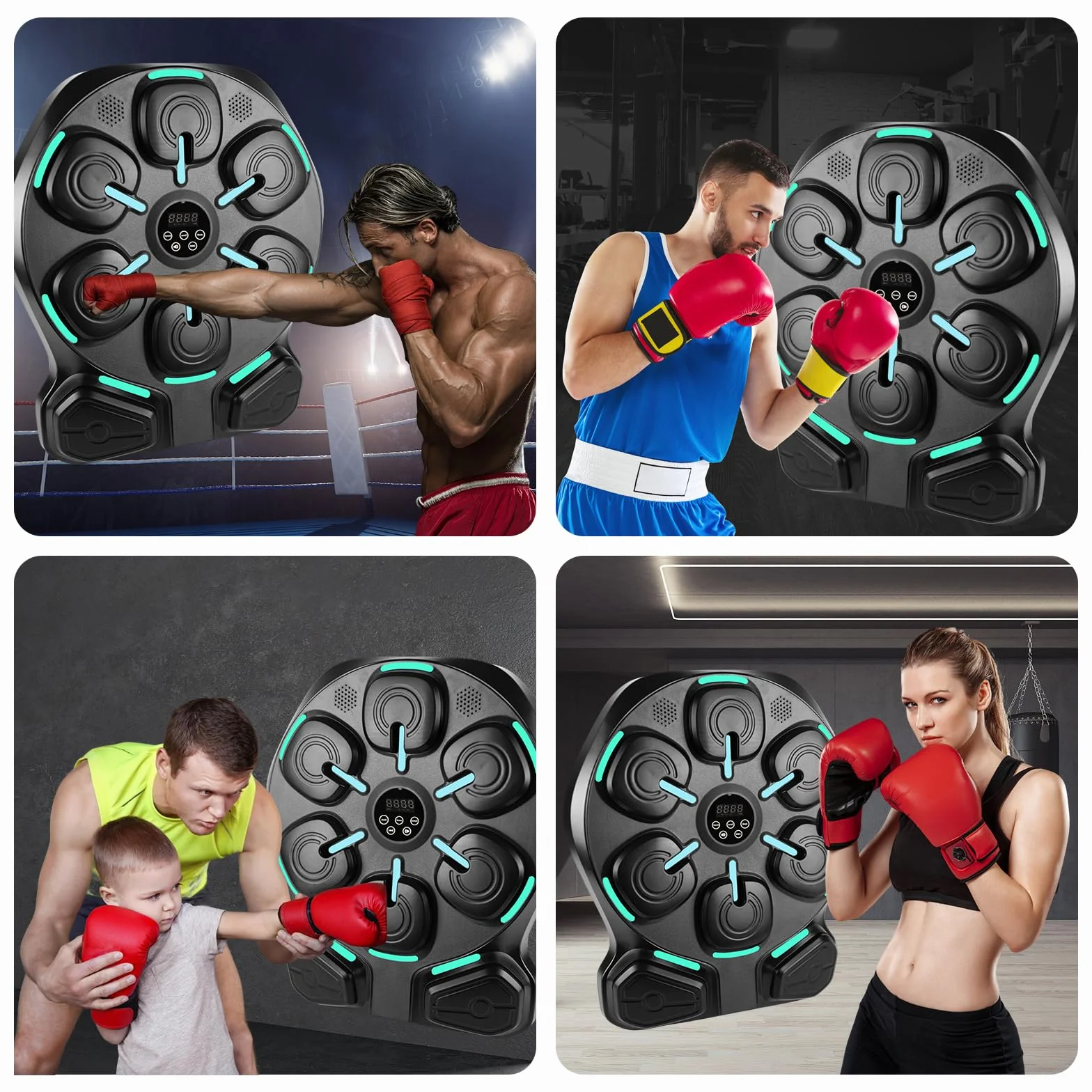 Máquina de Boxeo Musical con Bluetooth, 8 Puntos de Golpeo, 9 Modos de Entrenamiento, 2 Guantes