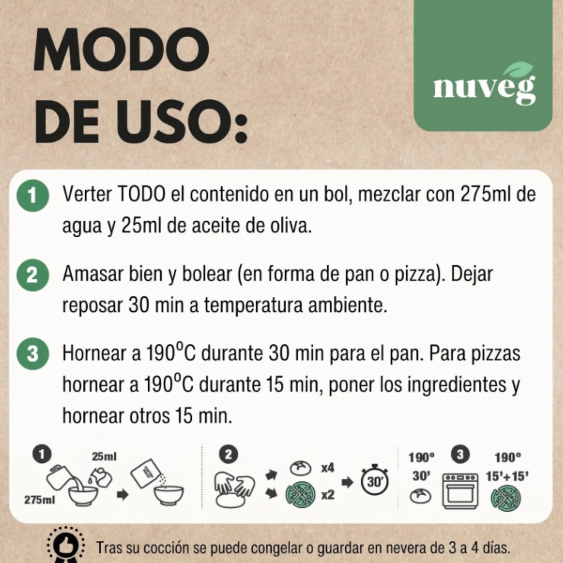 NUVEG Masa Proteica Ecológica para Panes o Pizzas, Vegano, Preparado para Pan Proteico y Masa de Pizza, Harina Panificable Sin Gluten, Sin Lactosa, Contiene Harina de Trigo Sarraceno, Pack 2, 540g