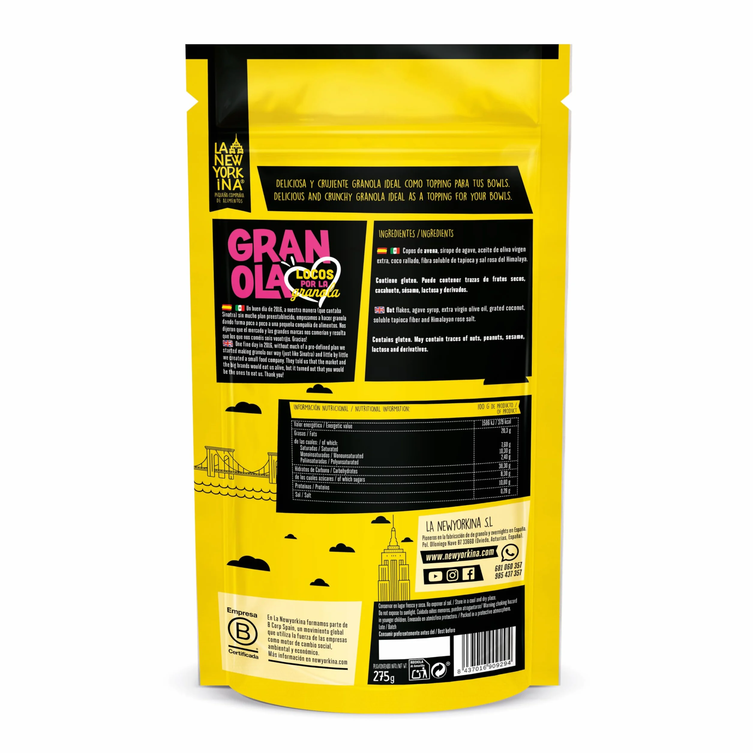 La Newyorkina Granola Bowl Lovers 275g Con Sirope de Agave