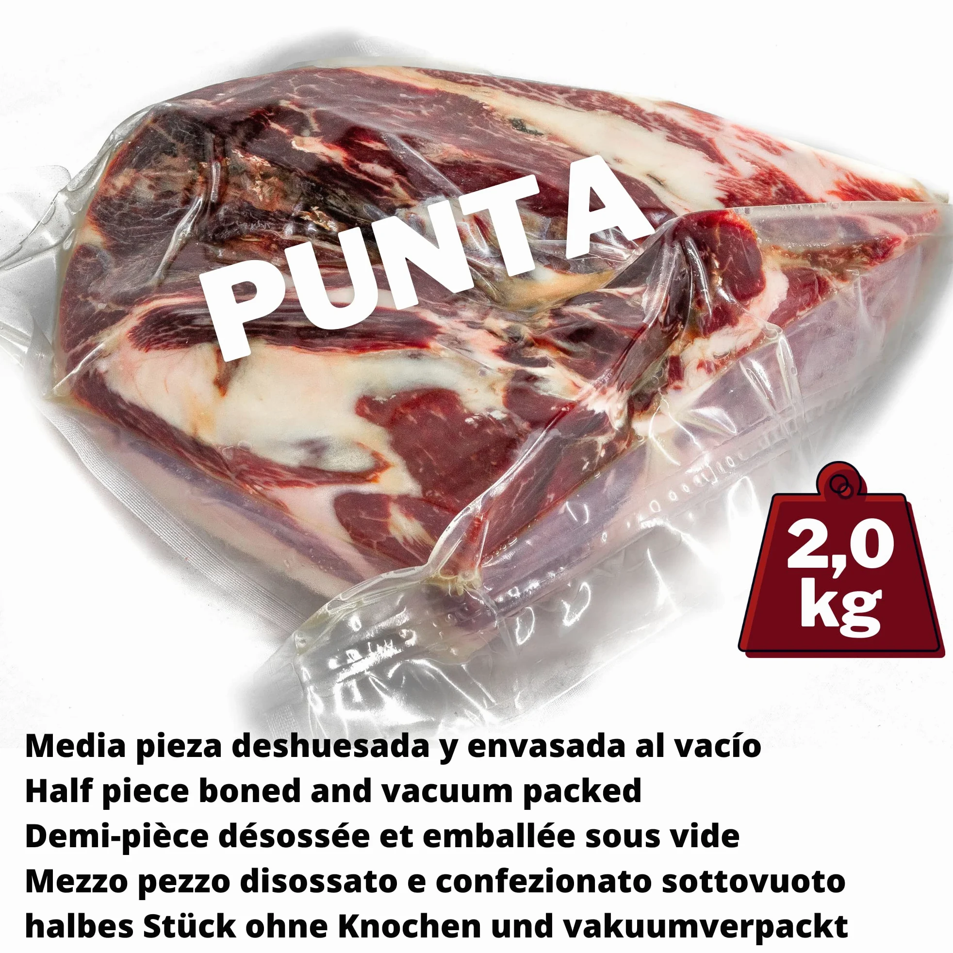 2 kg Punta de Jamón de Cebo de Campo Ibérico 50% Raza Ibérica Deshuesado - Jamon Iberico de Elaboracion Tradicional - Embutidos ibéricos