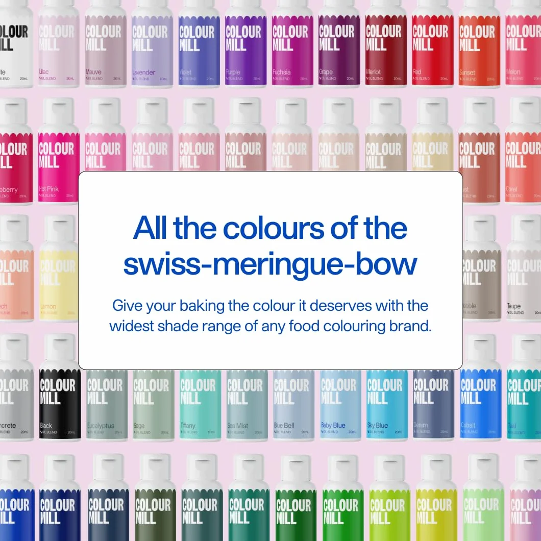 Colour Mill Oil Blend Food Colouring Set 12 x 20 ml Next Generation Food Colours Yellow Orange Red Hot Pink Baby Pink Purple Black Chocolate Forest Lime Sky Blue Royal