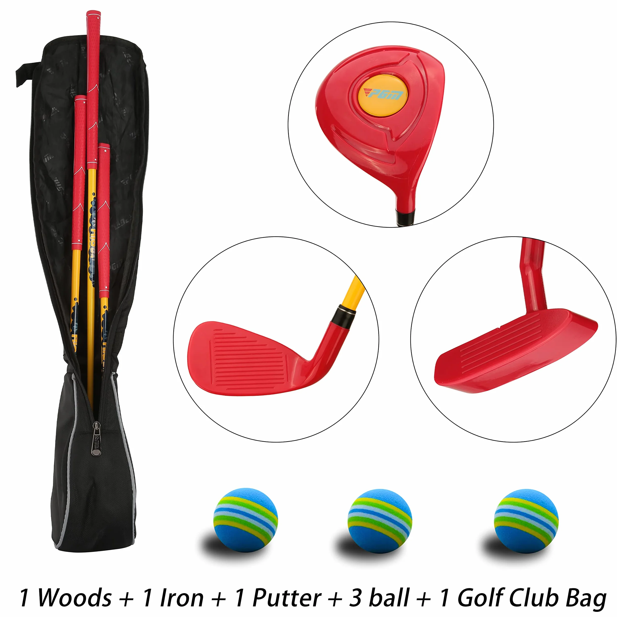 PGM Juego de palos de golf para niños 3 piezas madera hierro putter entrenamiento