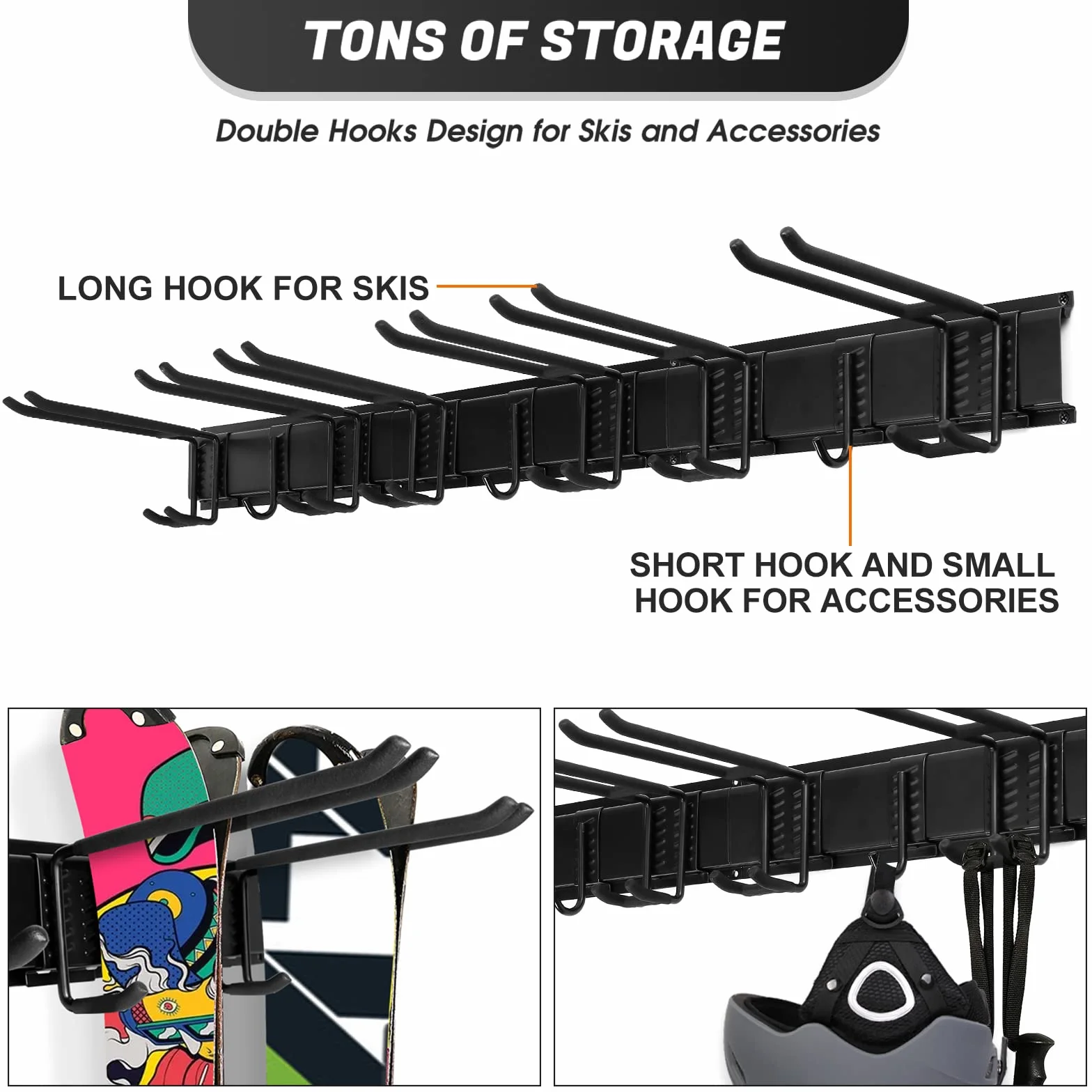 Odoland Soporte de Pared para Portaesquís de Snowboard Multipropósito, hasta 136 kg